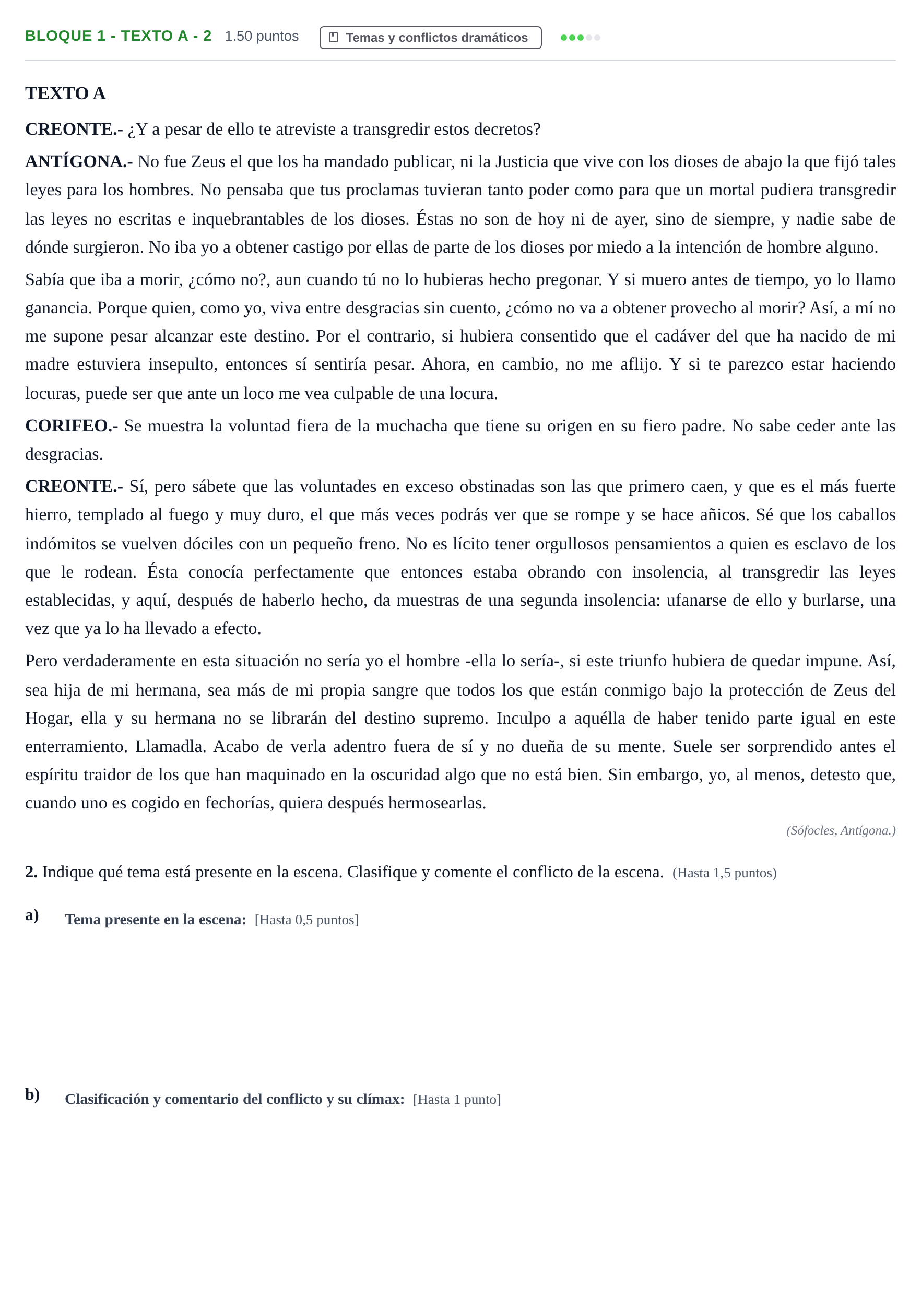 Enunciado: Bloque 1 - Texto A - 2 · Literatura Dramática PAU Andalucía Ordinaria Suplente 2024