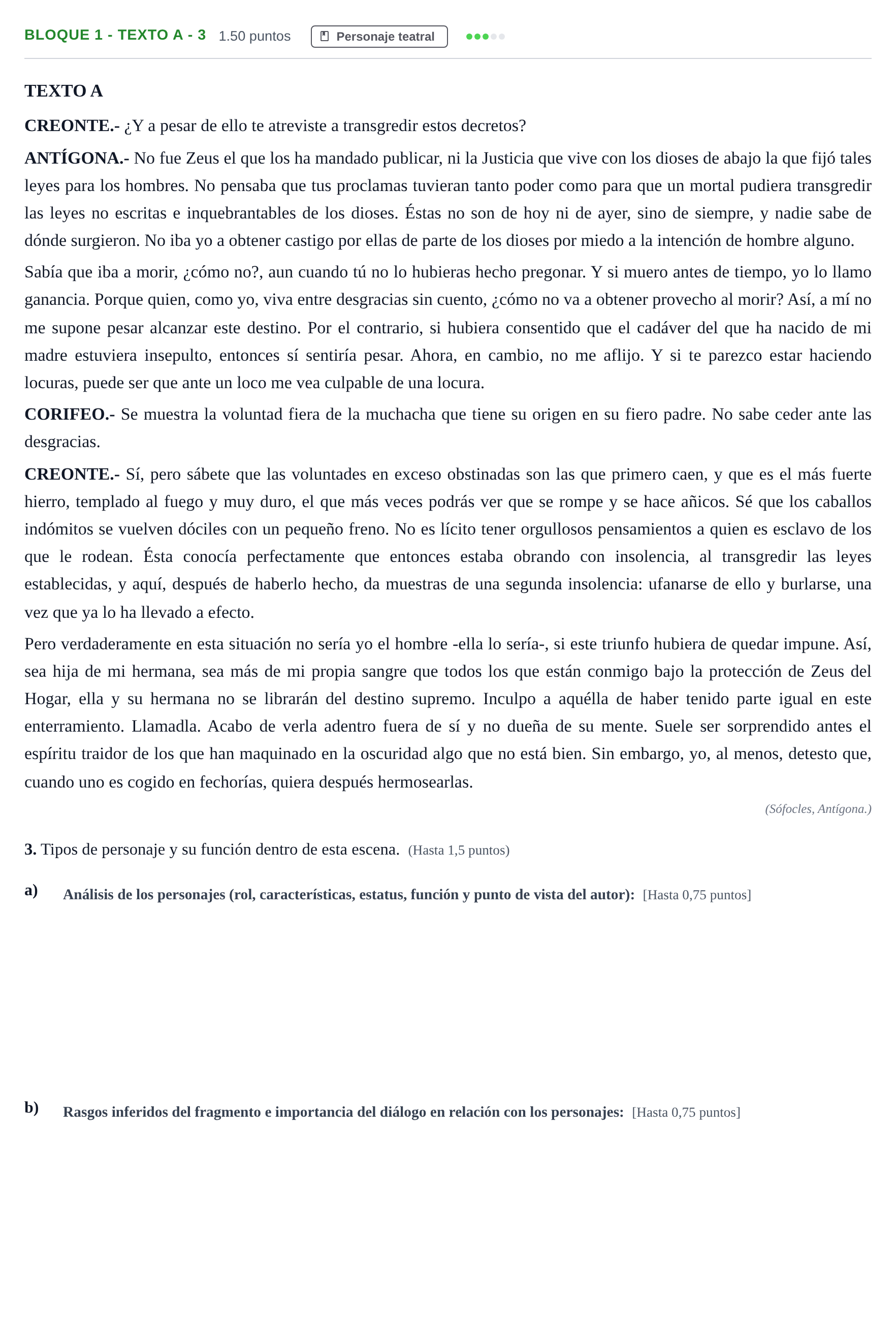 Enunciado: Bloque 1 - Texto A - 3 · Literatura Dramática PAU Andalucía Ordinaria Suplente 2024