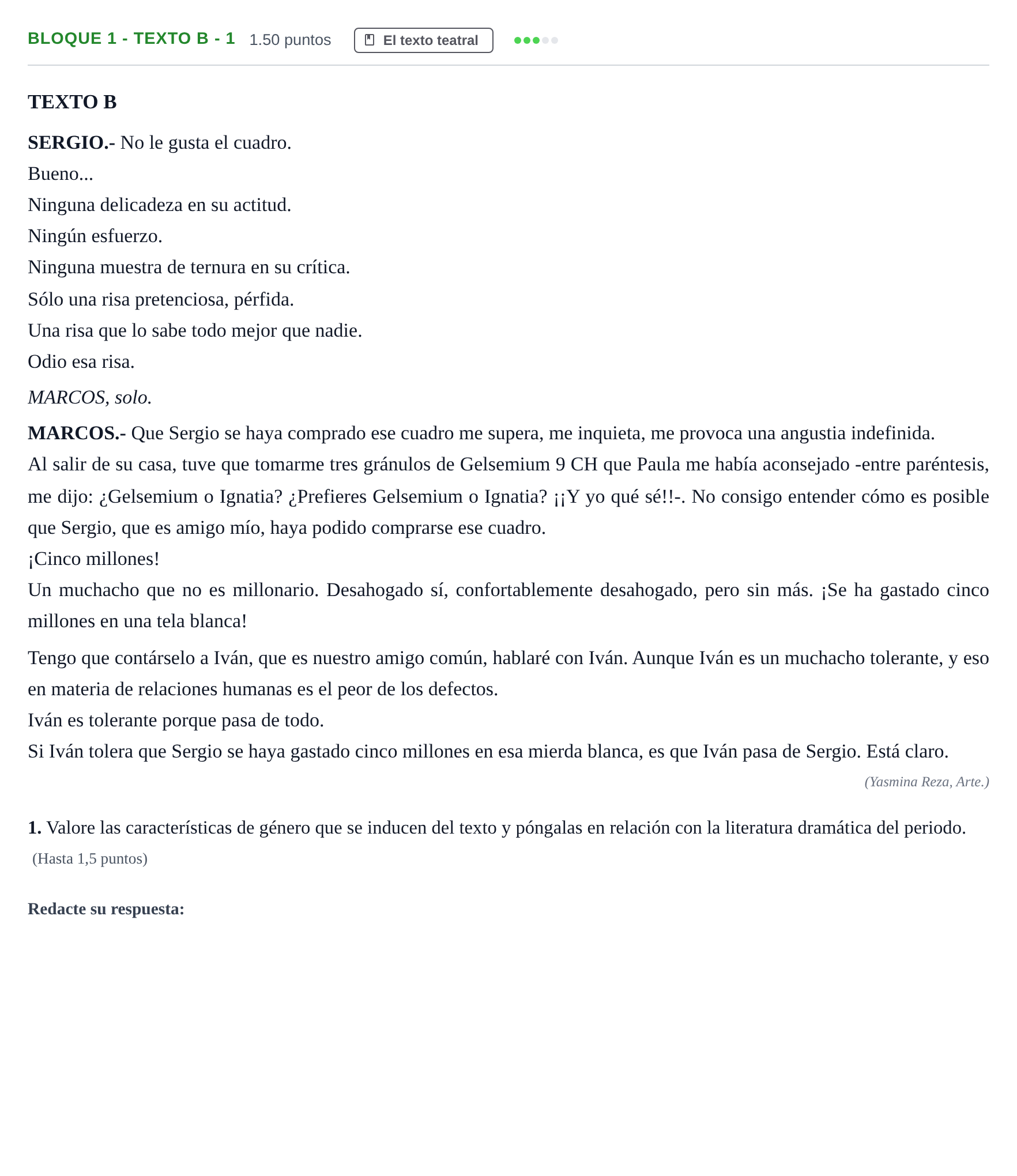 Enunciado: Bloque 1 - Texto B - 1 · Literatura Dramática PAU Andalucía Ordinaria Suplente 2024