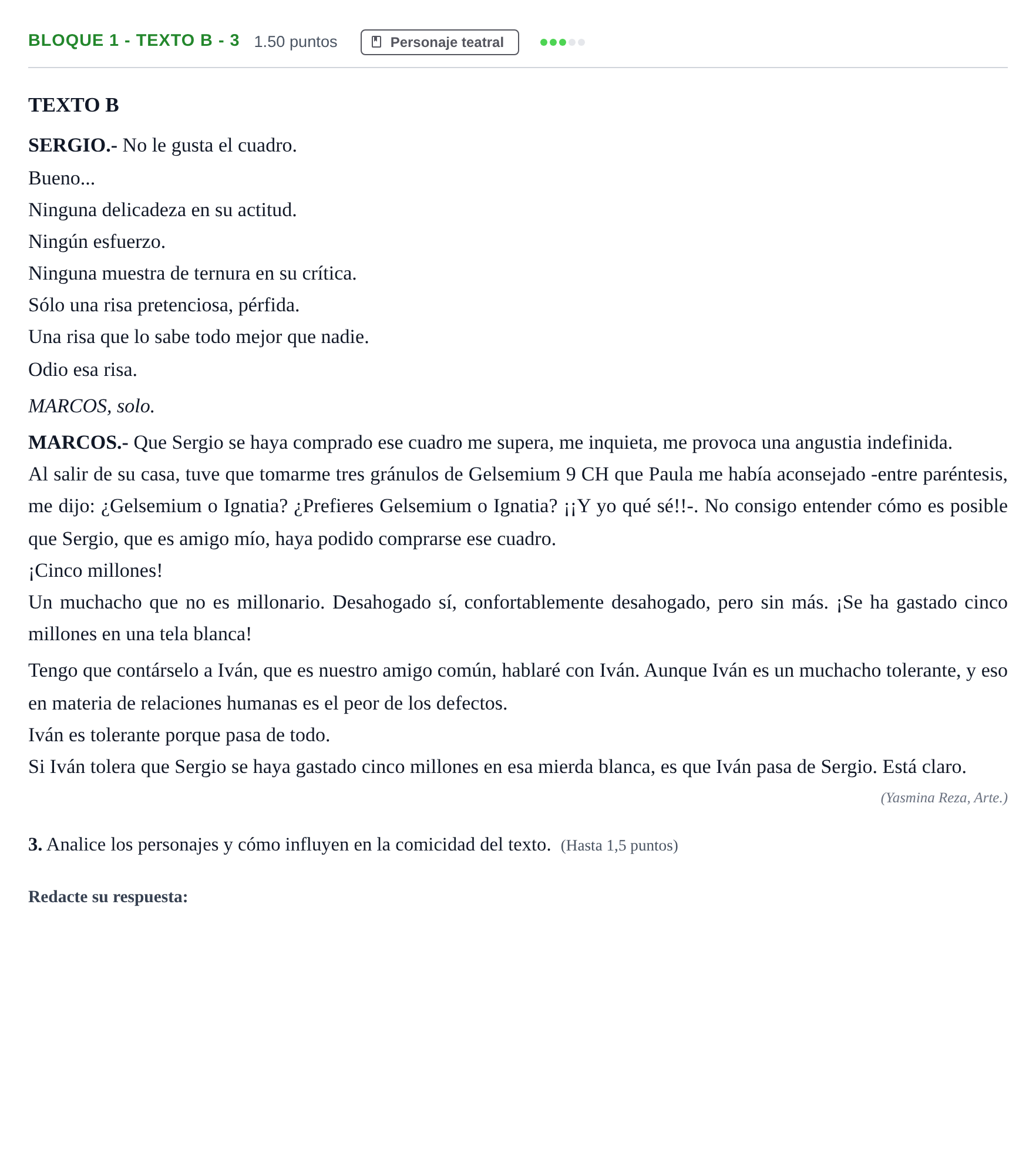 Enunciado: Bloque 1 - Texto B - 3 · Literatura Dramática PAU Andalucía Ordinaria Suplente 2024