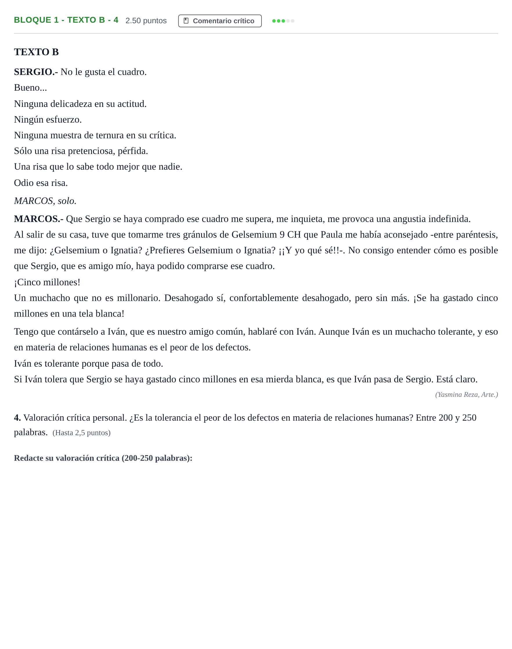 Enunciado: Bloque 1 - Texto B - 4 · Literatura Dramática PAU Andalucía Ordinaria Suplente 2024