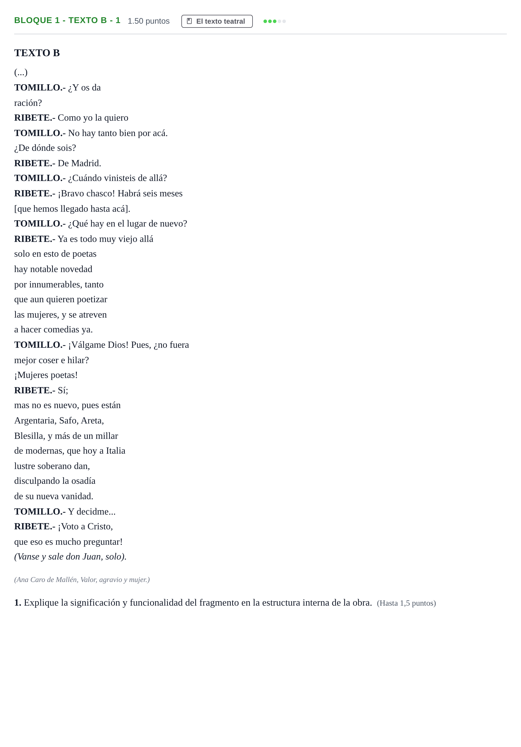 Enunciado: Bloque 1 - Texto B - 1 · Literatura Dramática PAU Andalucía Ordinaria Titular 2024