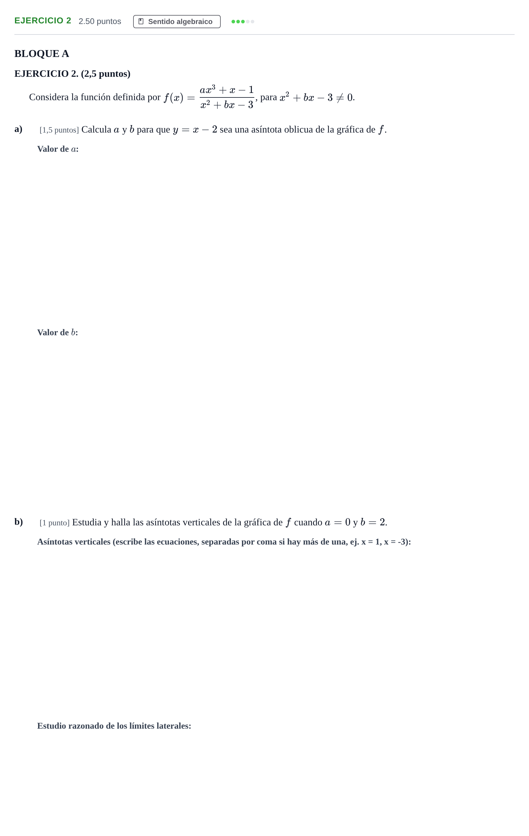 Enunciado: EJERCICIO 2 · Matemáticas II PAU Andalucía Extraordinaria Reserva 2024