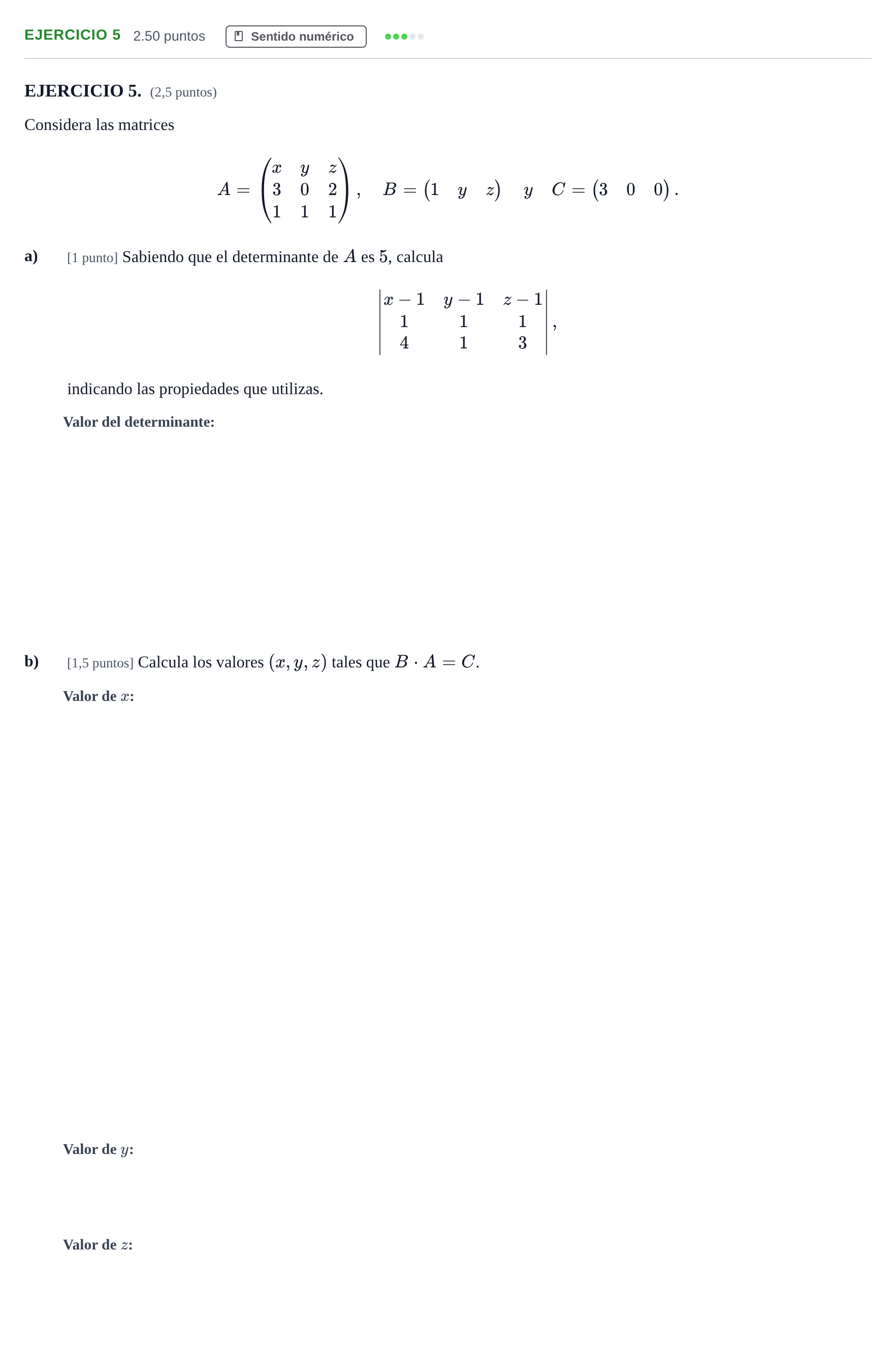 Enunciado: EJERCICIO 5 · Matemáticas II PAU Andalucía Extraordinaria Reserva 2024