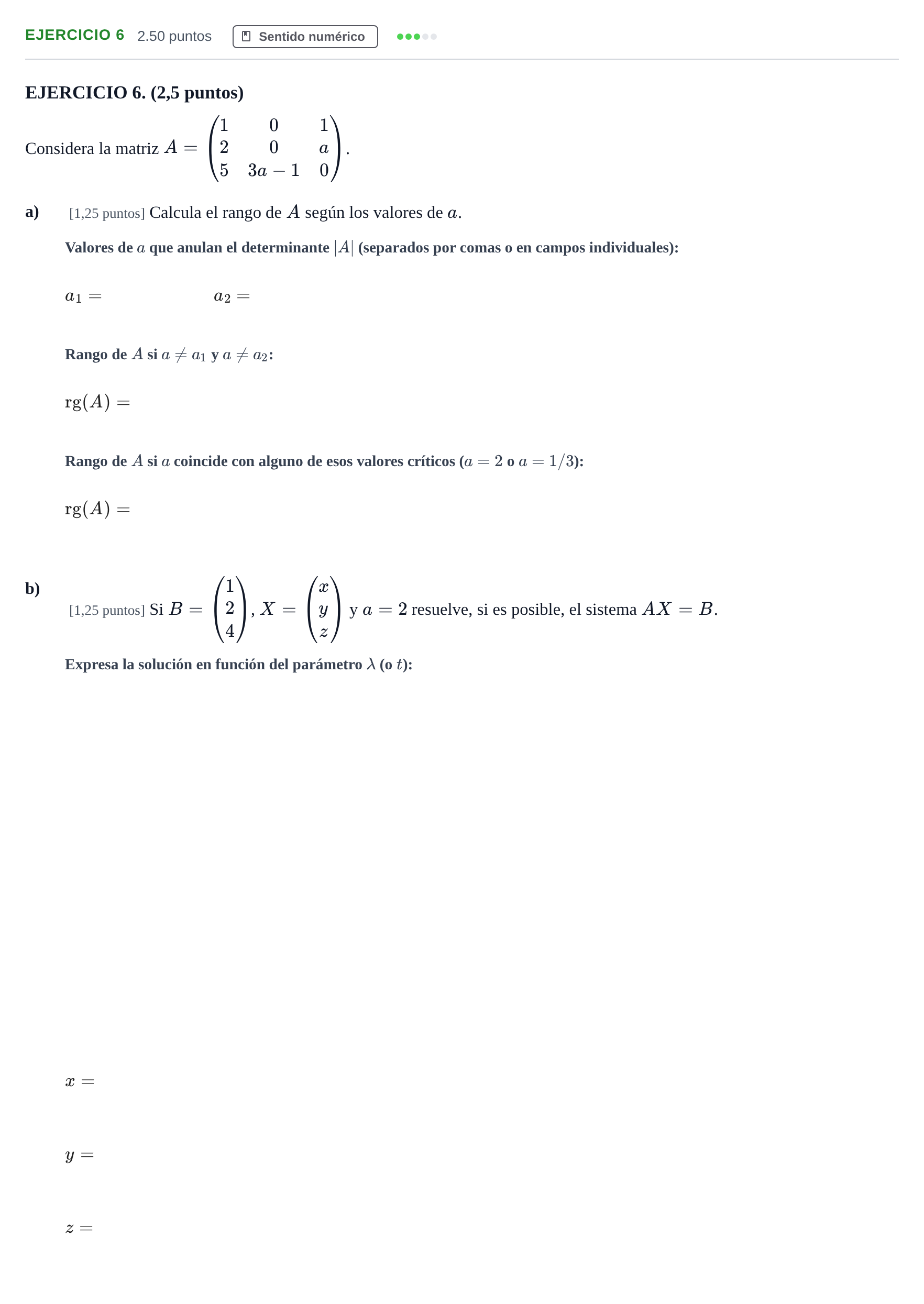 Enunciado: Ejercicio 6 · Matemáticas II PAU Andalucía Ordinaria Reserva 2024
