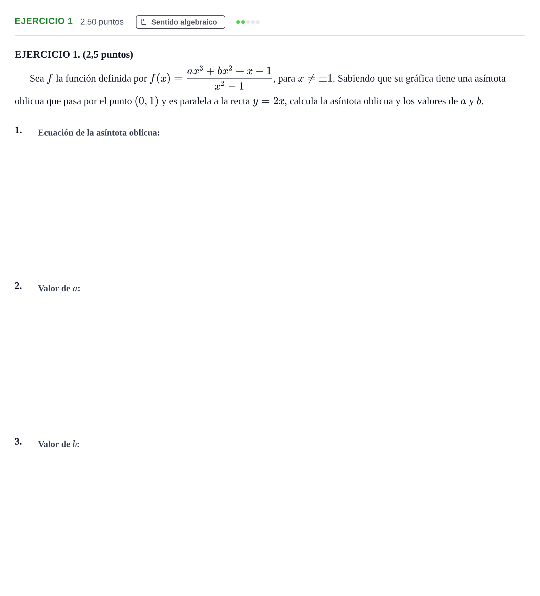 Enunciado: EJERCICIO 1 · Matemáticas II PAU Andalucía Ordinaria Suplente 2024