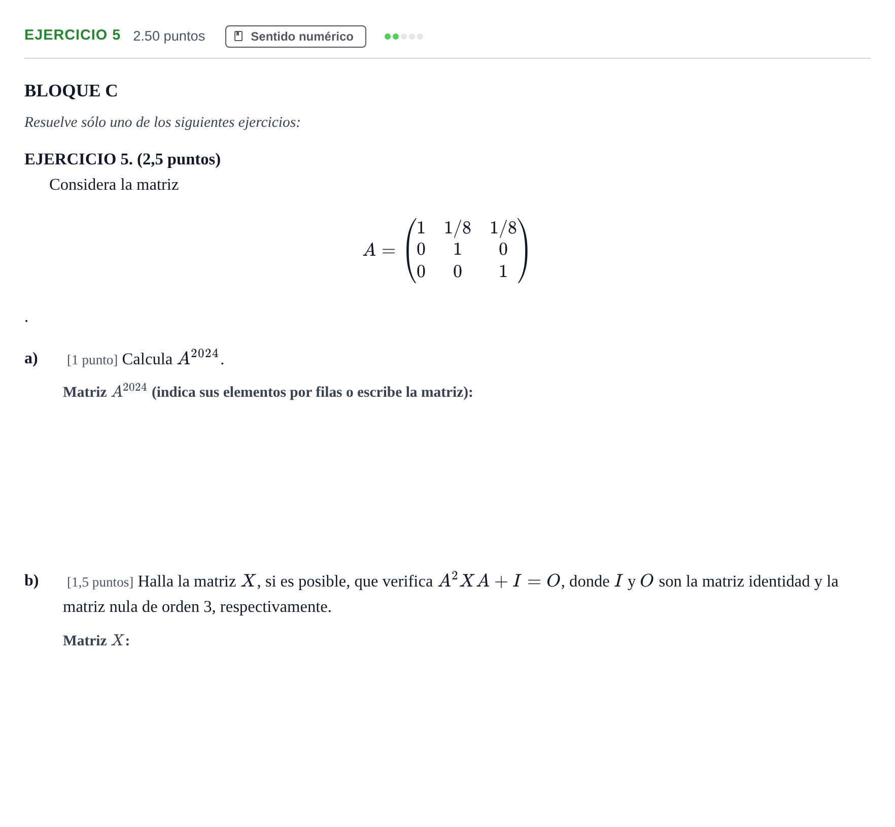 Enunciado: EJERCICIO 5 · Matemáticas II PAU Andalucía Ordinaria Titular 2024