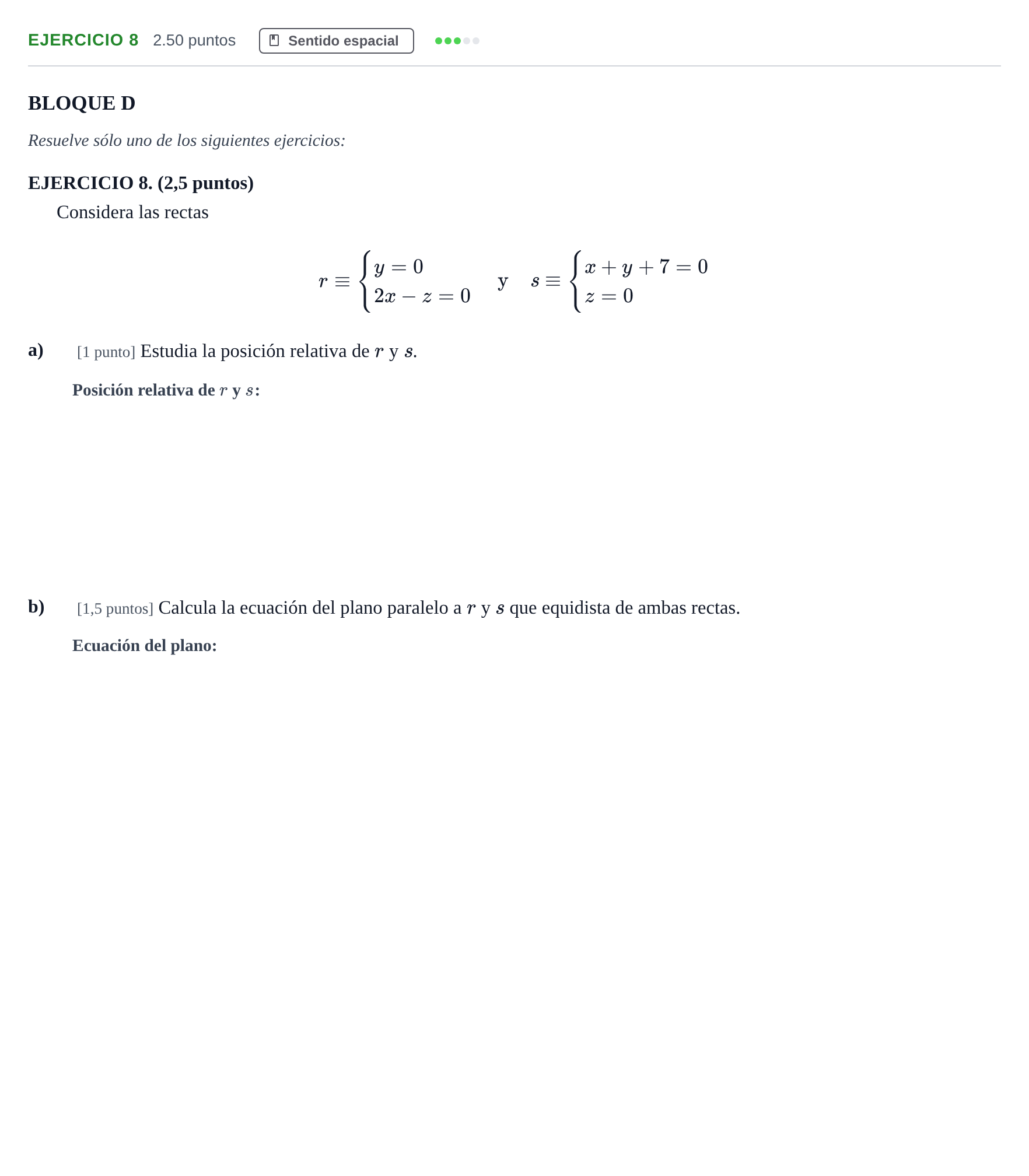 Enunciado: EJERCICIO 8 · Matemáticas II PAU Andalucía Ordinaria Titular 2024