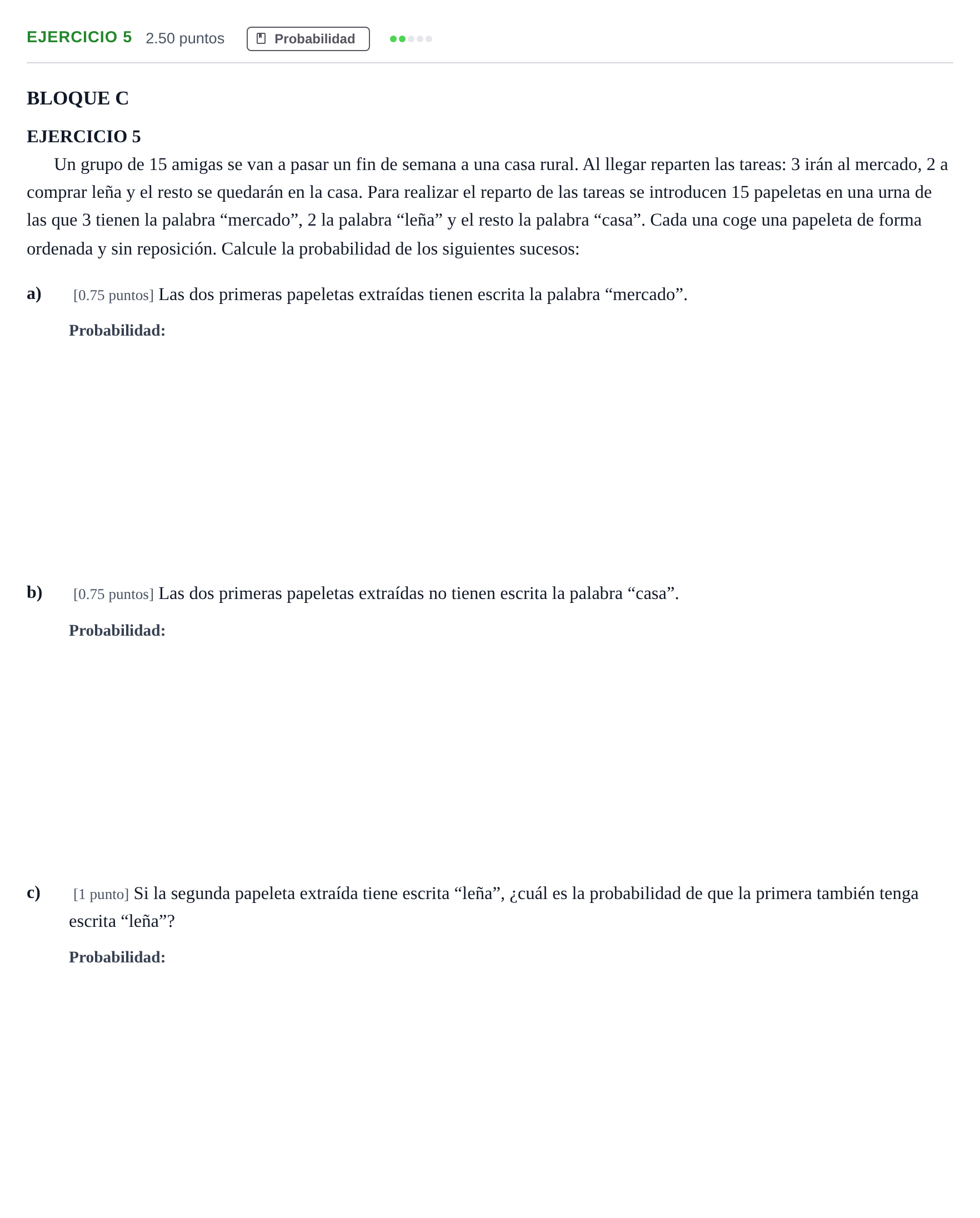 Enunciado: Ejercicio 5 · Matemáticas aplicadas a las Ciencias Sociales II PAU Andalucía Extraordinaria Suplente 2024