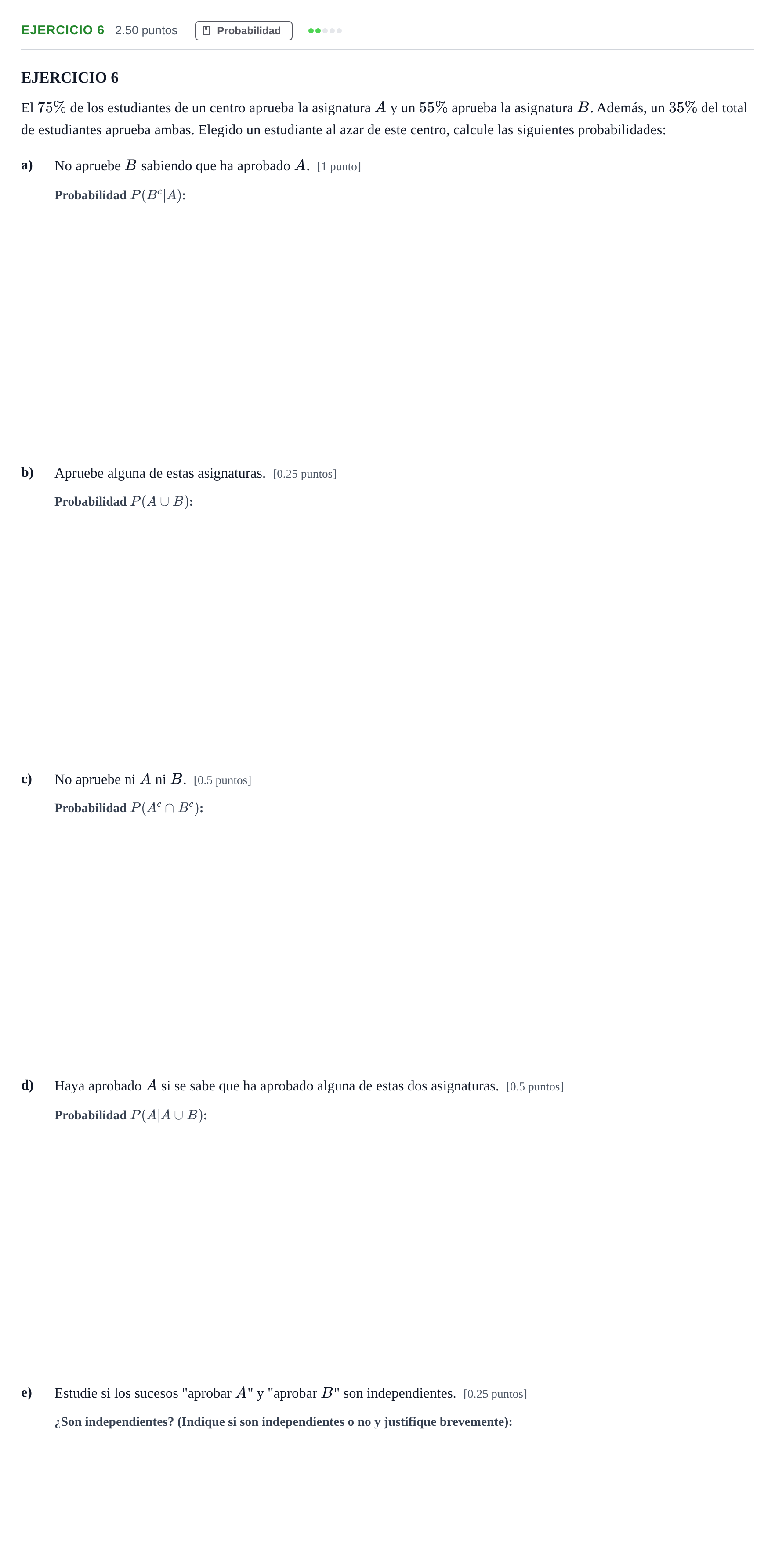 Enunciado: Ejercicio 6 · Matemáticas aplicadas a las Ciencias Sociales II PAU Andalucía Ordinaria Reserva 2024