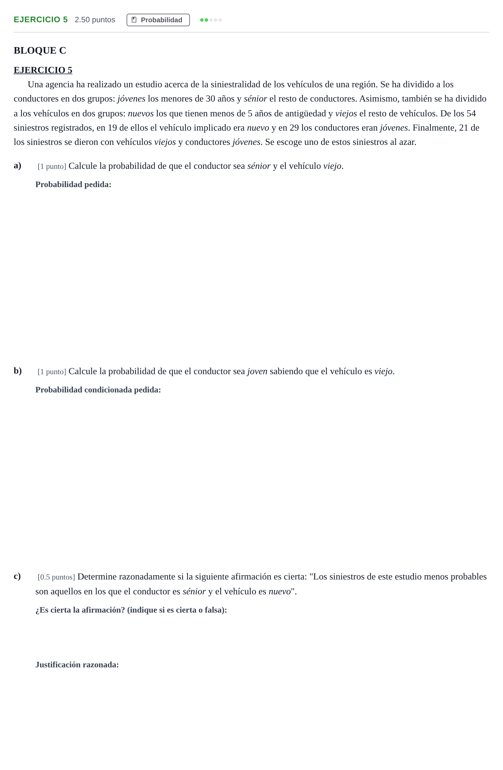 Enunciado: Ejercicio 5 · Matemáticas aplicadas a las Ciencias Sociales II PAU Andalucía Ordinaria Titular 2024
