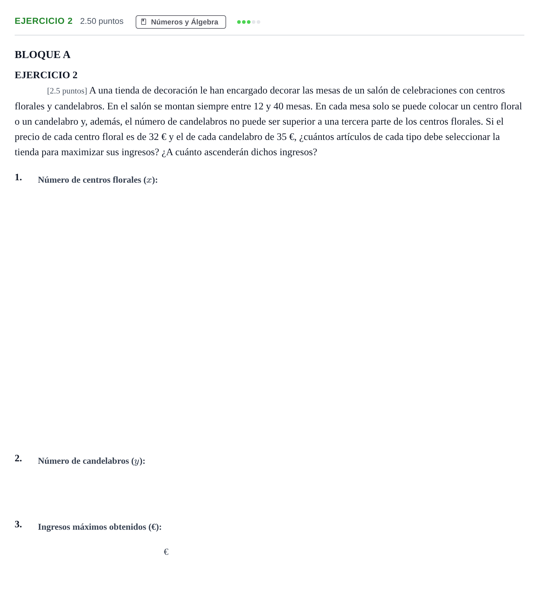 Enunciado: Ejercicio 2 · Matemáticas aplicadas a las Ciencias Sociales II PAU Andalucía Ordinaria Suplente 2024