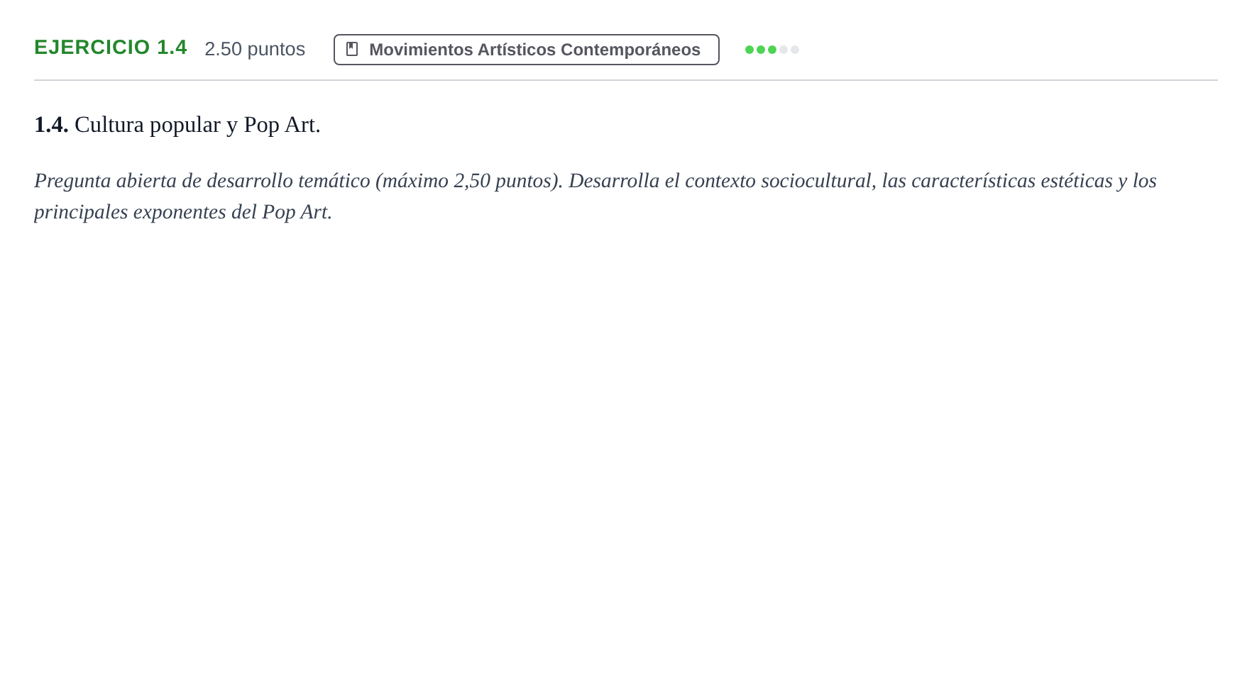 Enunciado: Ejercicio 1.4 · Movimientos Culturales y Artísticos PAU Andalucía Extraordinaria Suplente 2024