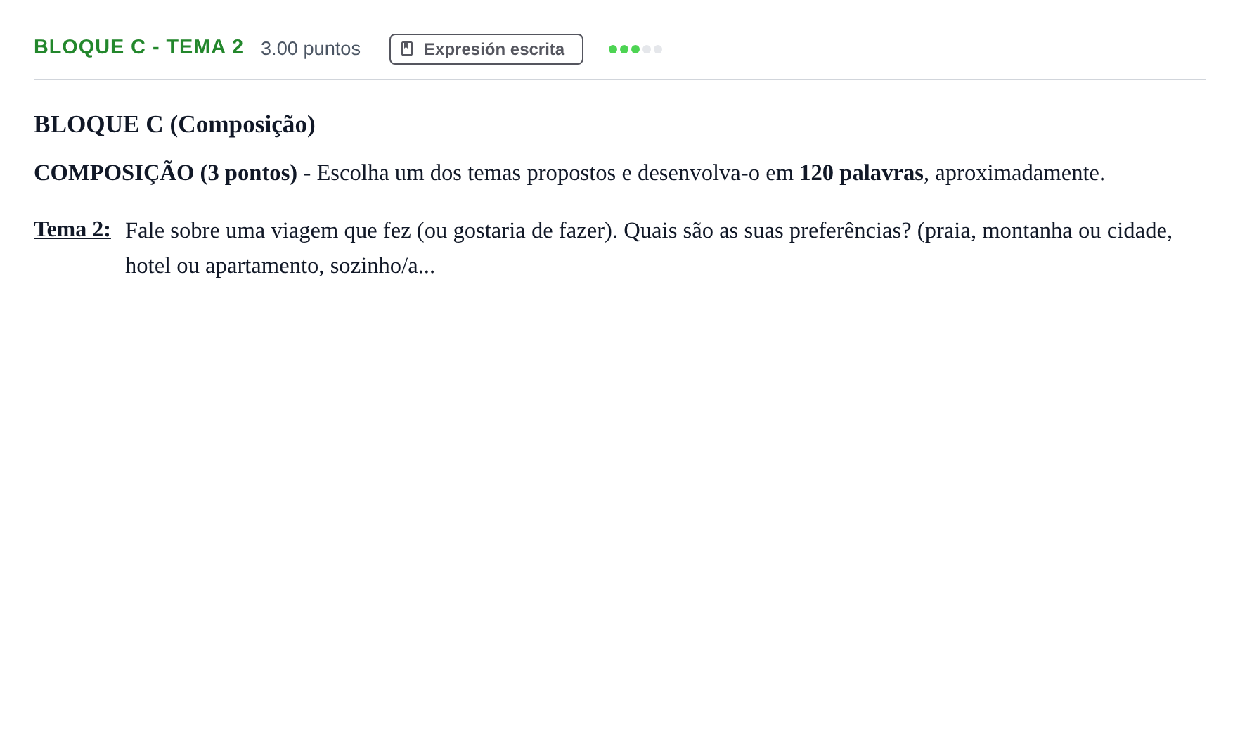 Enunciado: Bloque C - Tema 2 · Portugués PAU Andalucía Ordinaria Reserva 2024
