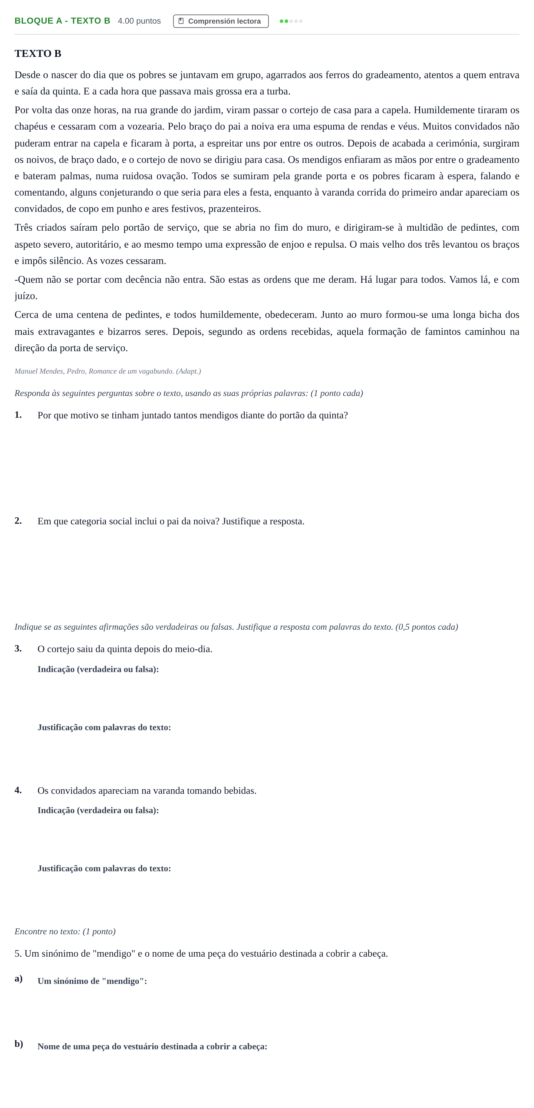 Enunciado: Bloque A - Texto B · Portugués PAU Andalucía Extraordinaria Titular (Admisión) 2024