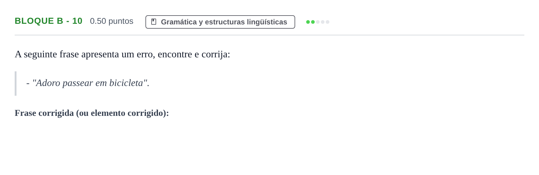 Enunciado: Bloque B - 10 · Portugués PAU Andalucía Extraordinaria Titular (Admisión) 2024