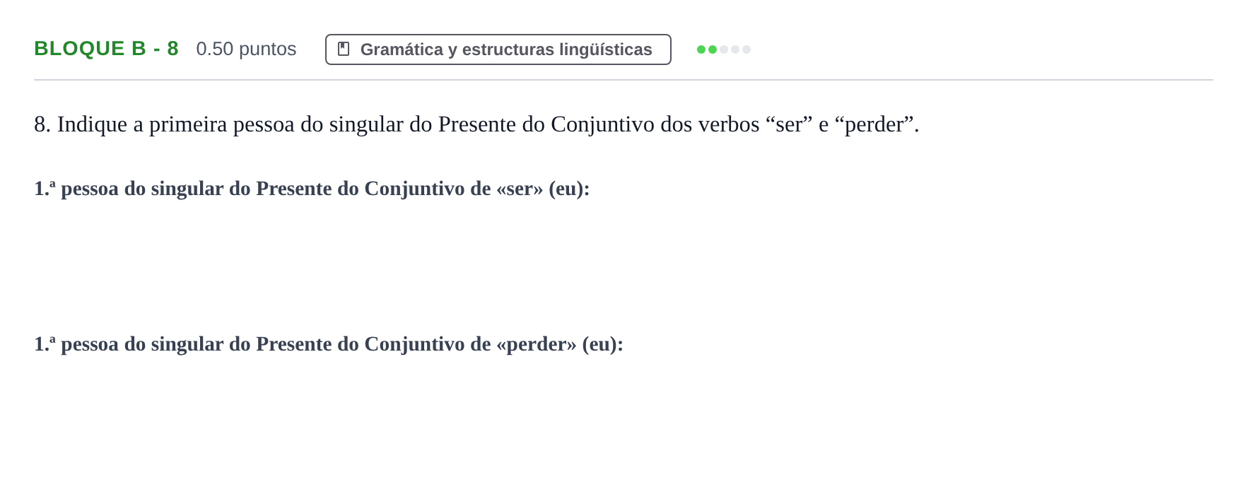 Enunciado: Bloque B - 8 · Portugués PAU Andalucía Extraordinaria Titular (Admisión) 2024