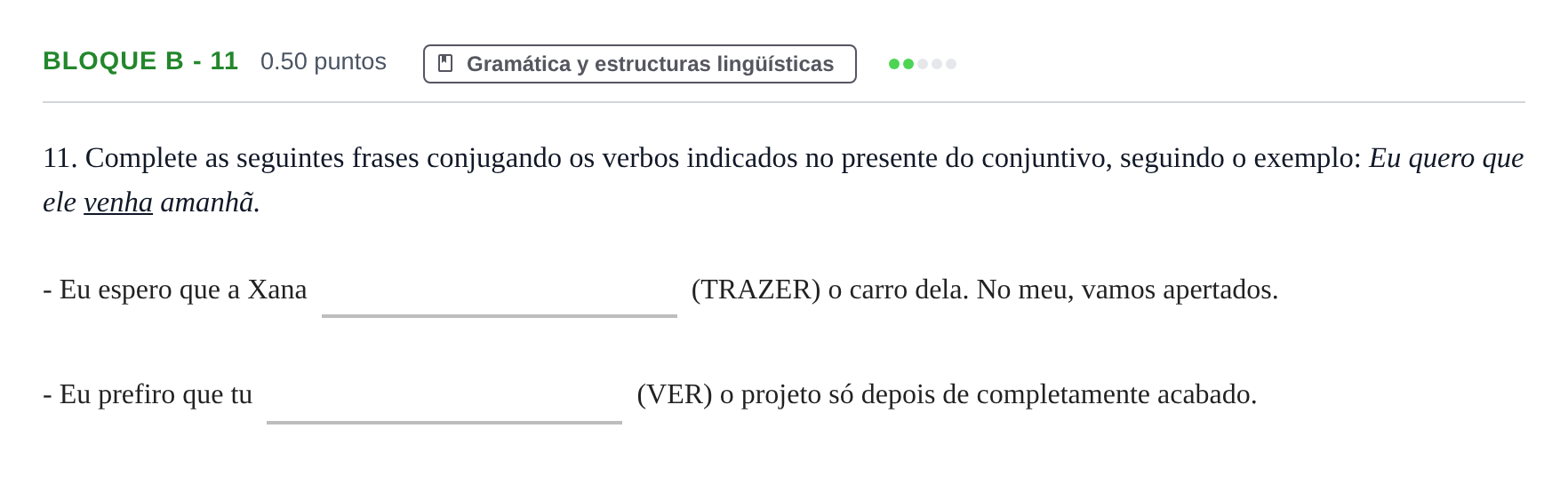Enunciado: Bloque B - 11 · Portugués PAU Andalucía Ordinaria Titular (Acceso) 2024