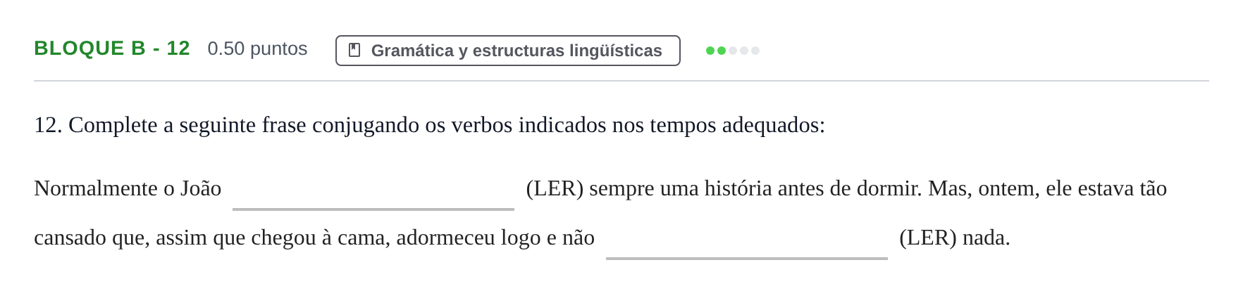 Enunciado: Bloque B - 12 · Portugués PAU Andalucía Ordinaria Titular (Acceso) 2024