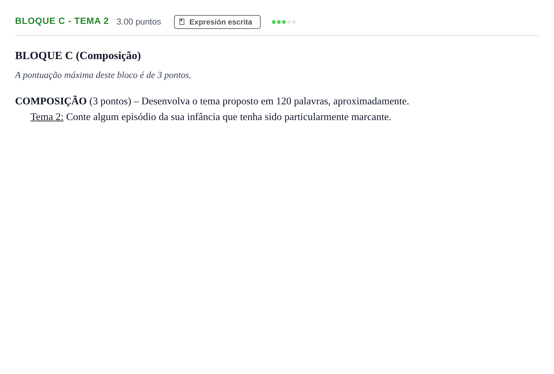 Enunciado: Bloque C - Tema 2 · Portugués PAU Andalucía Ordinaria Titular (Acceso) 2024