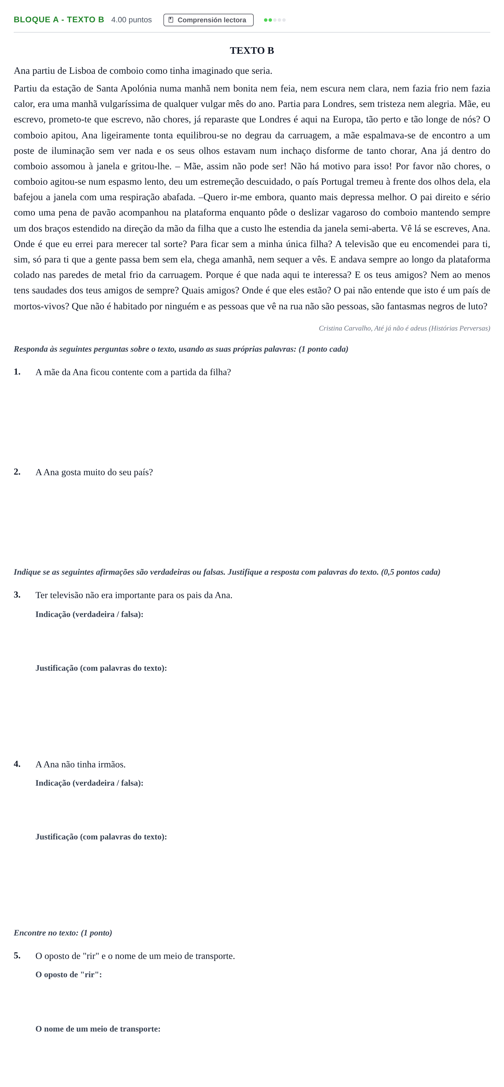Enunciado: Bloque A - Texto B · Portugués PAU Andalucía Ordinaria Titular (Admisión) 2024
