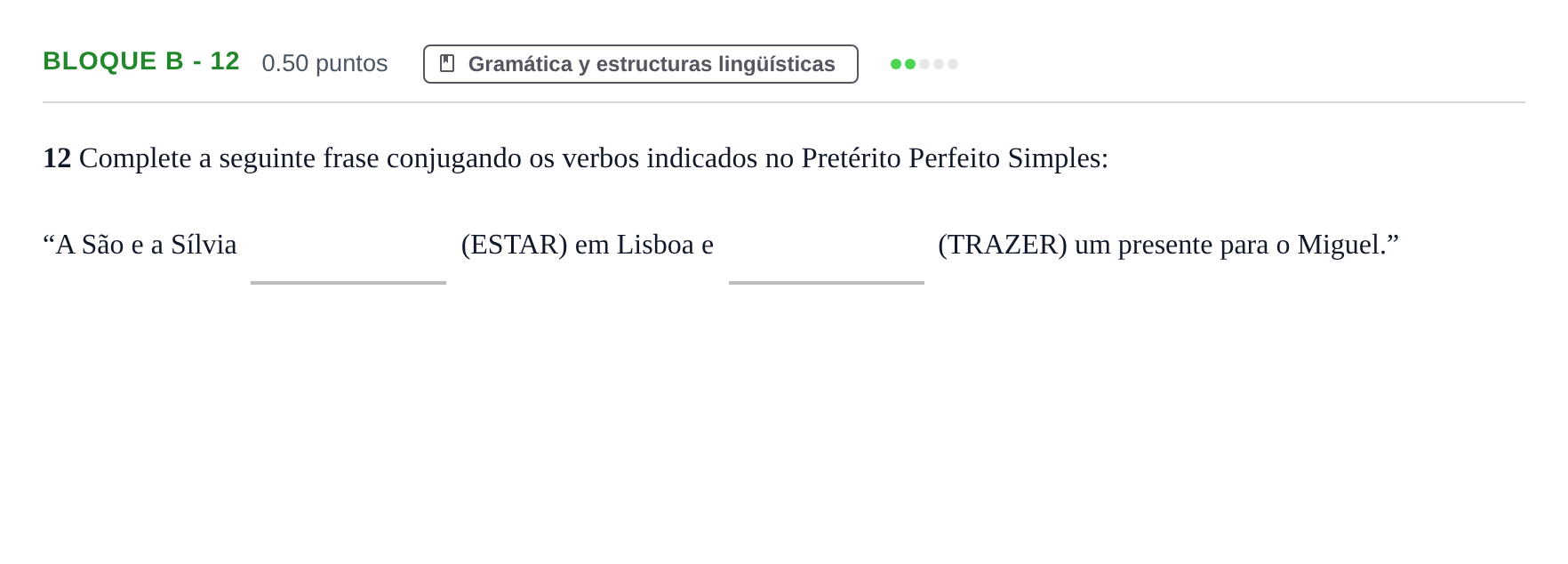 Enunciado: Bloque B - 12 · Portugués PAU Andalucía Ordinaria Titular (Admisión) 2024