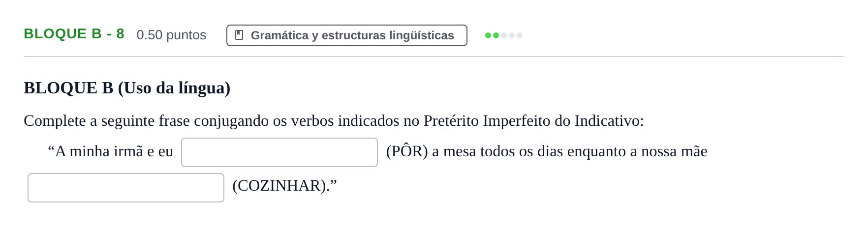 Enunciado: Bloque B - 8 · Portugués PAU Andalucía Ordinaria Titular (Admisión) 2024