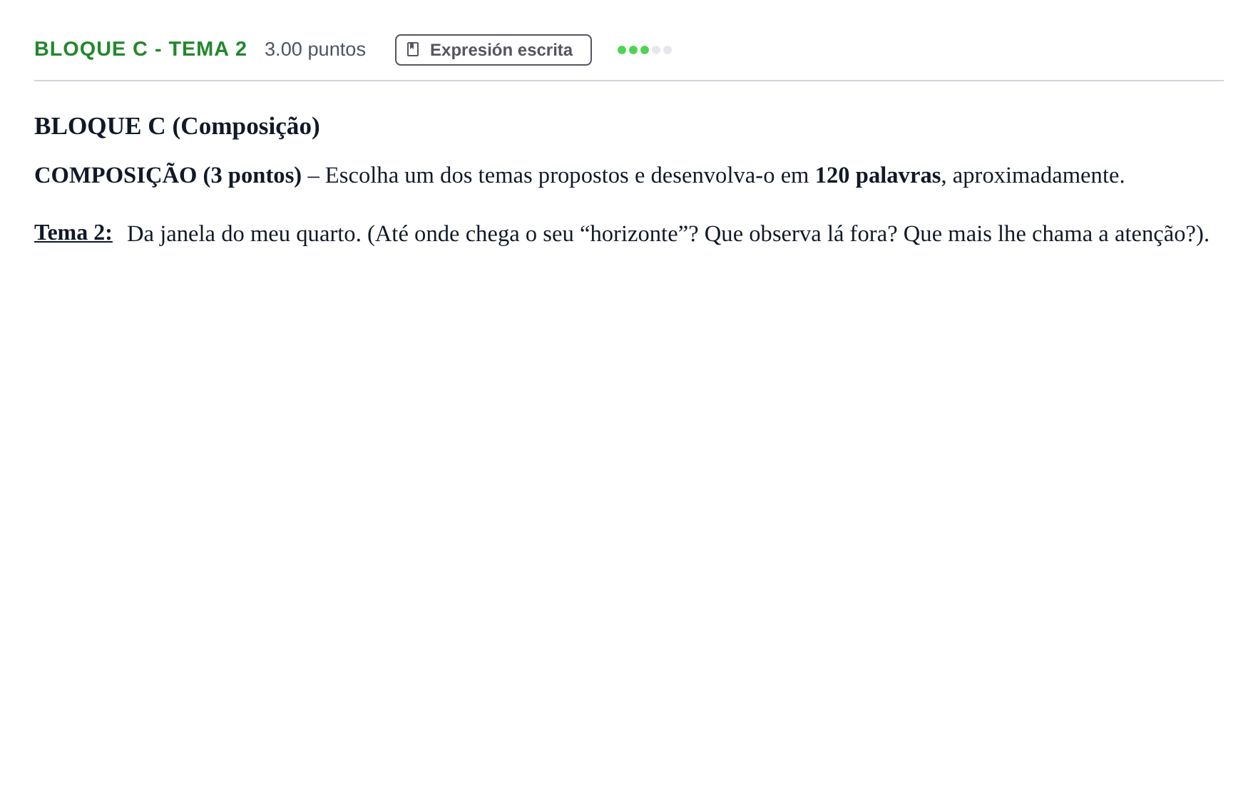 Enunciado: Bloque C - Tema 2 · Portugués PAU Andalucía Ordinaria Titular (Admisión) 2024