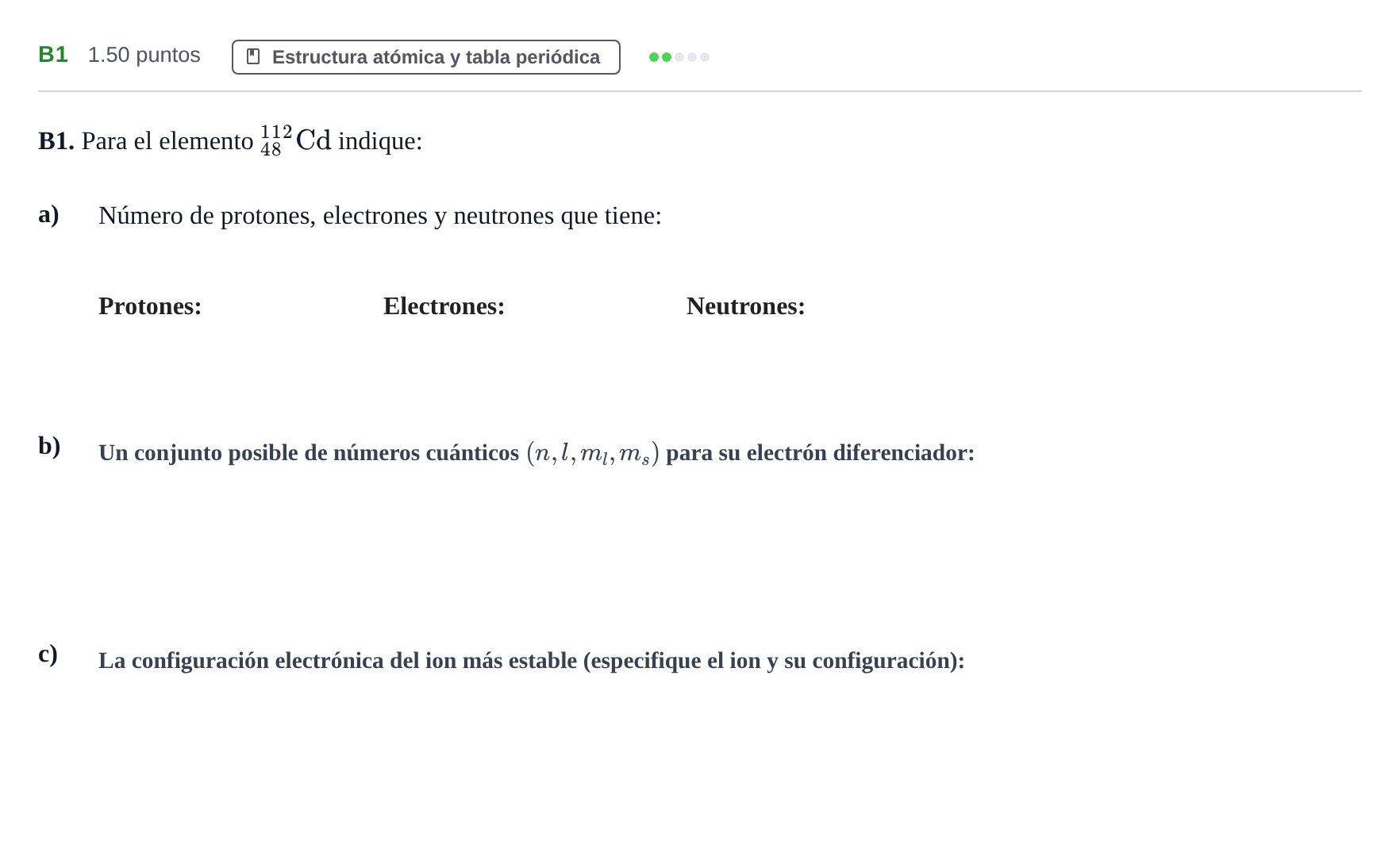 Enunciado: Ejercicio B1 · Química PAU Andalucía Extraordinaria Reserva 2024