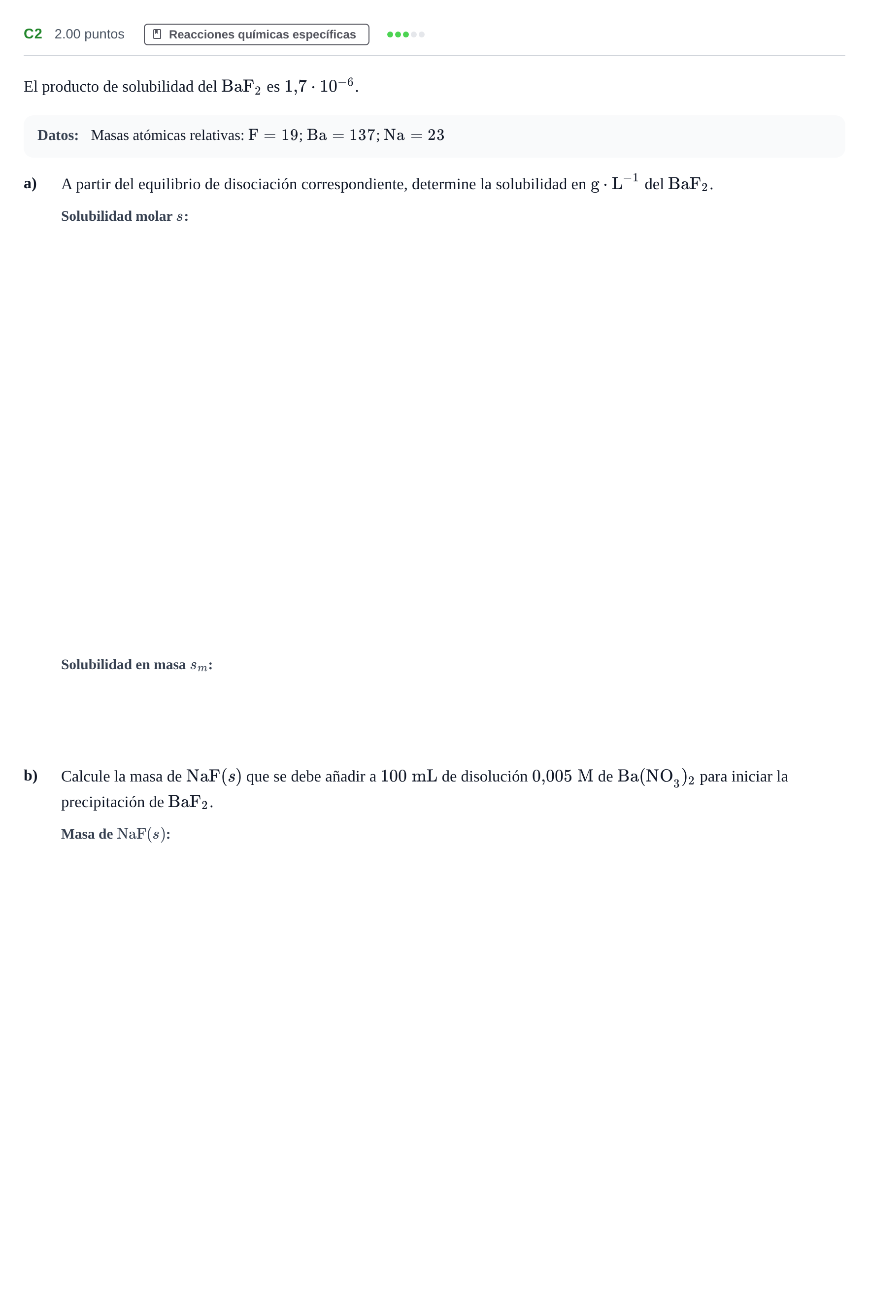 Enunciado: Ejercicio C2 · Química PAU Andalucía Extraordinaria Reserva 2024