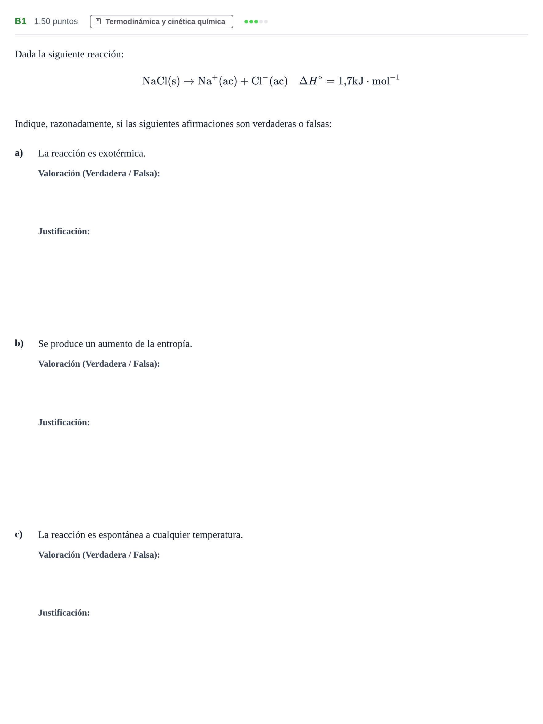 Enunciado: Ejercicio B1 · Química PAU Andalucía Extraordinaria Suplente 2024