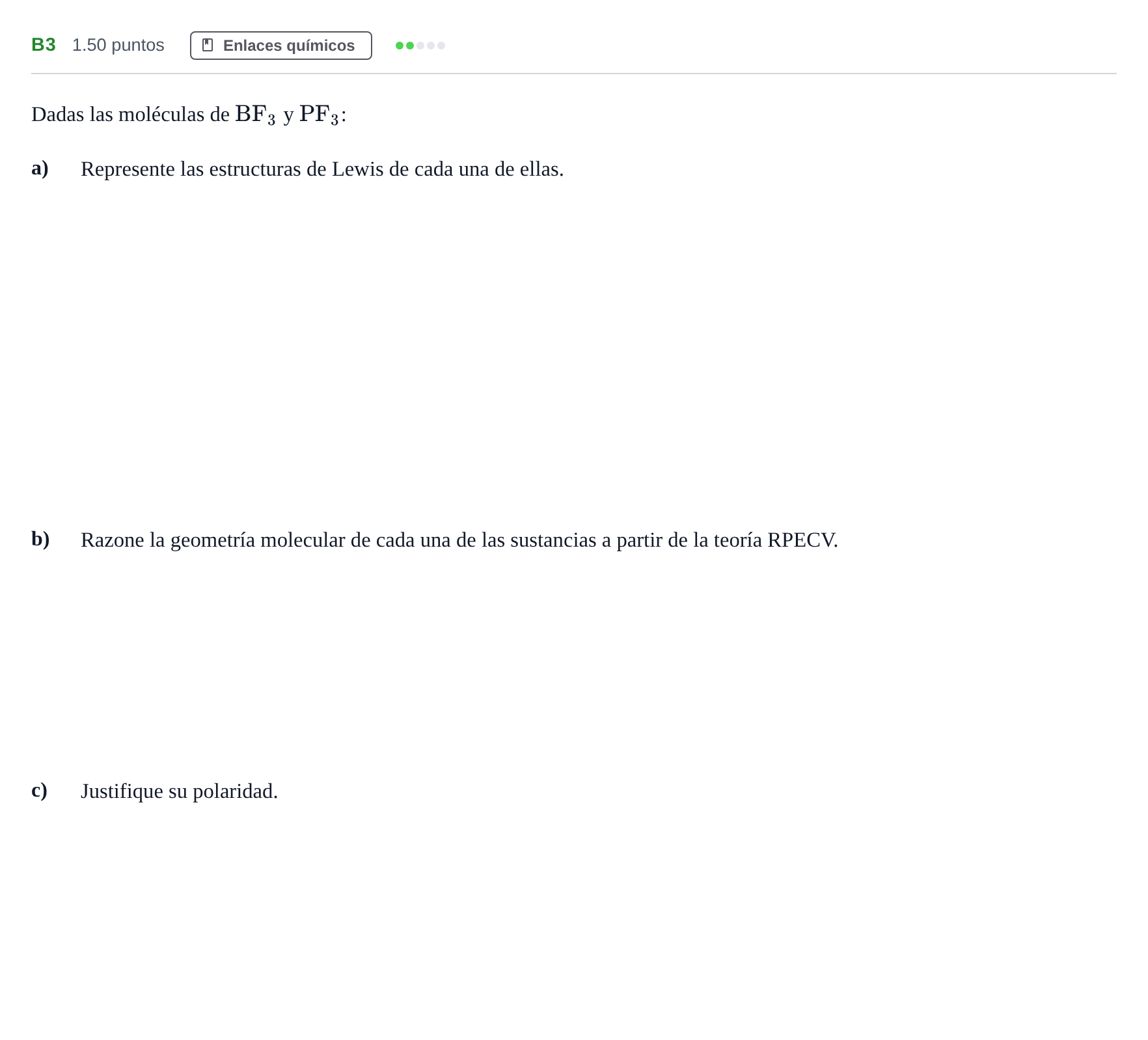 Enunciado: Ejercicio B3 · Química PAU Andalucía Extraordinaria Suplente 2024