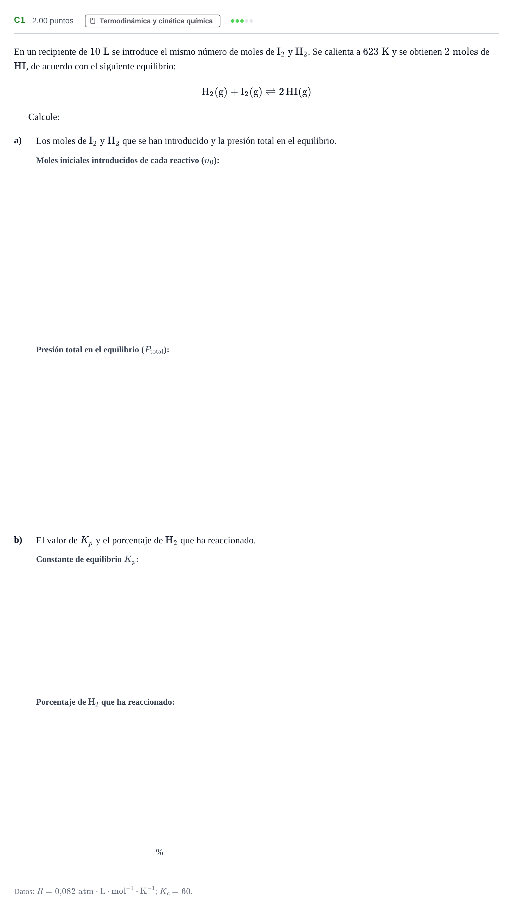 Enunciado: Ejercicio C1 · Química PAU Andalucía Extraordinaria Suplente 2024