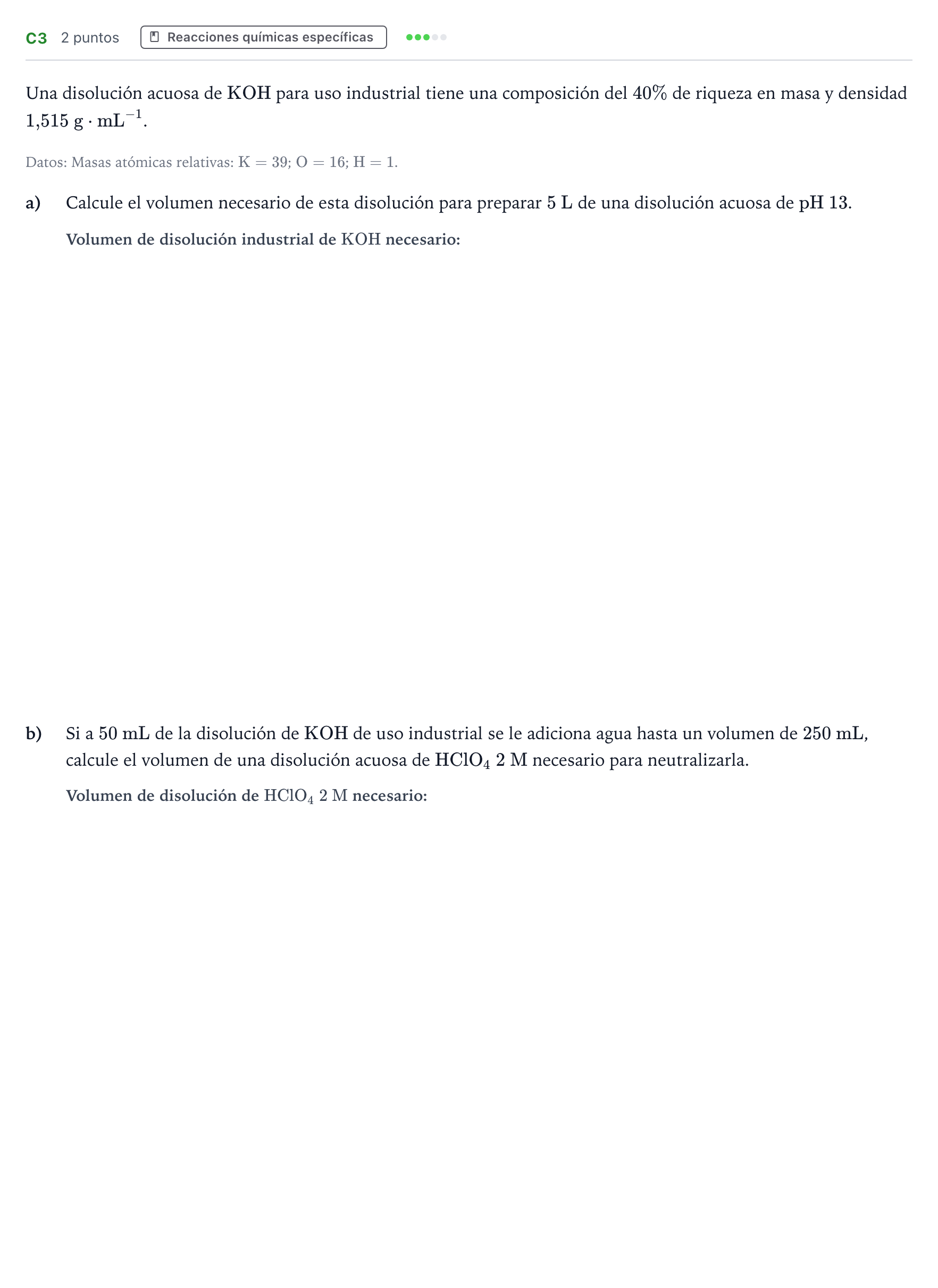 Enunciado: Ejercicio C3 · Química PAU Andalucía Extraordinaria Suplente 2024