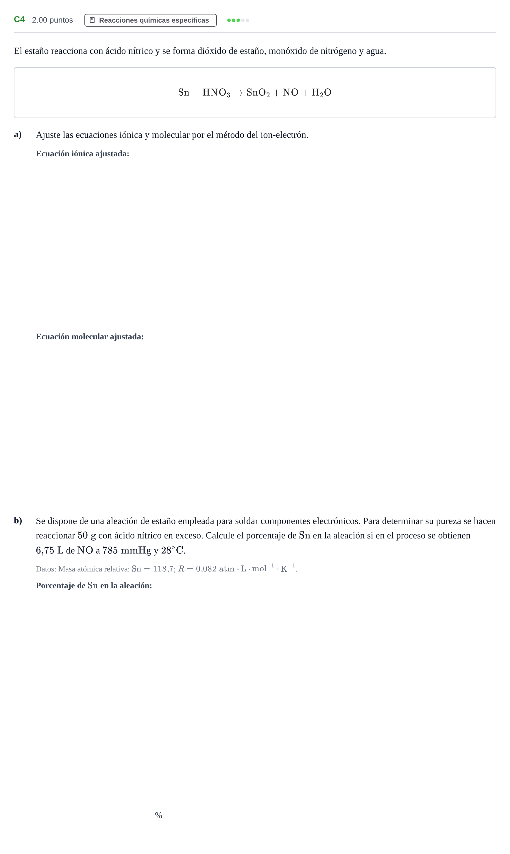 Enunciado: Ejercicio C4 · Química PAU Andalucía Extraordinaria Suplente 2024
