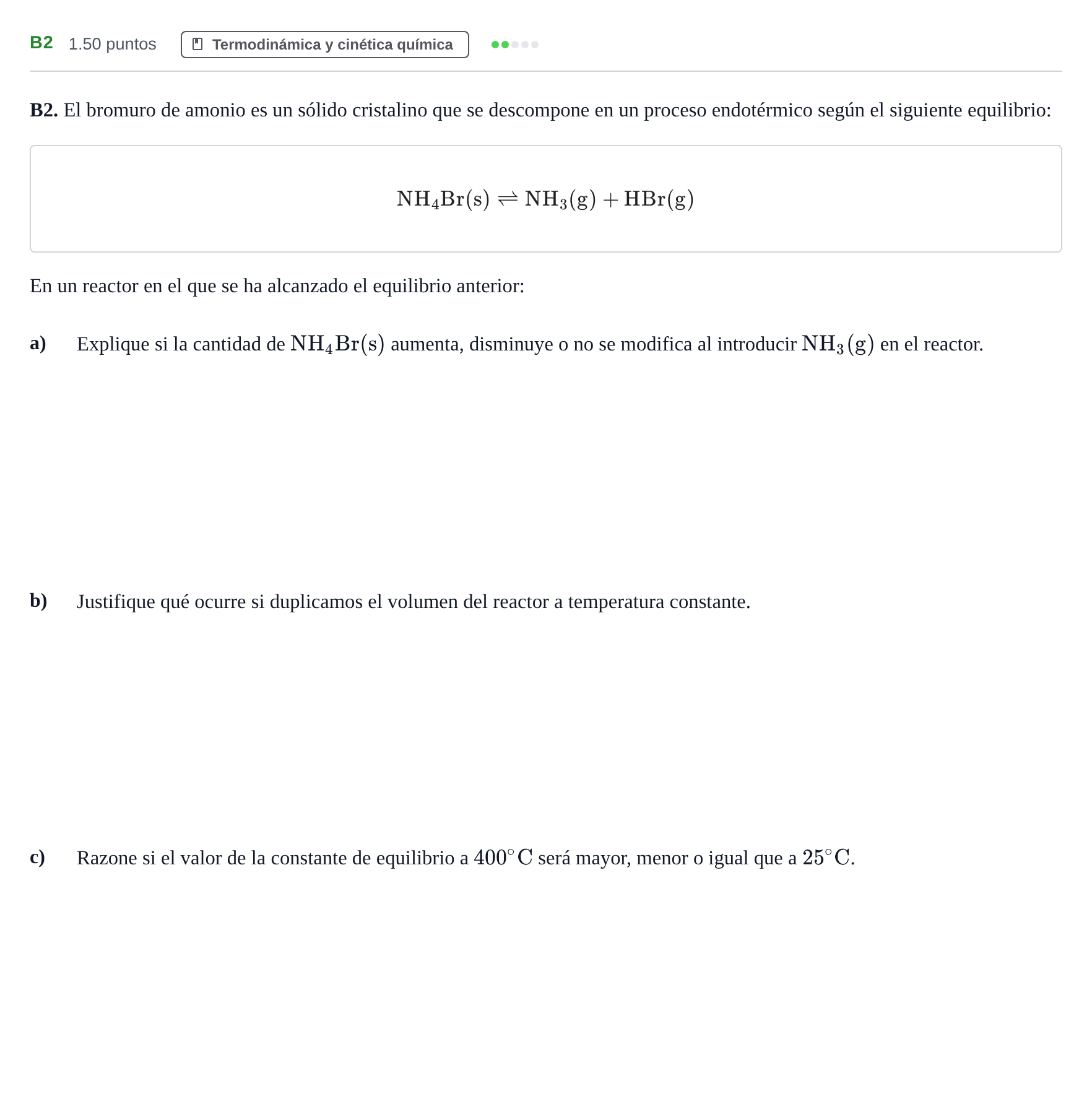 Enunciado: Ejercicio B2 · Química PAU Andalucía Extraordinaria Titular 2024