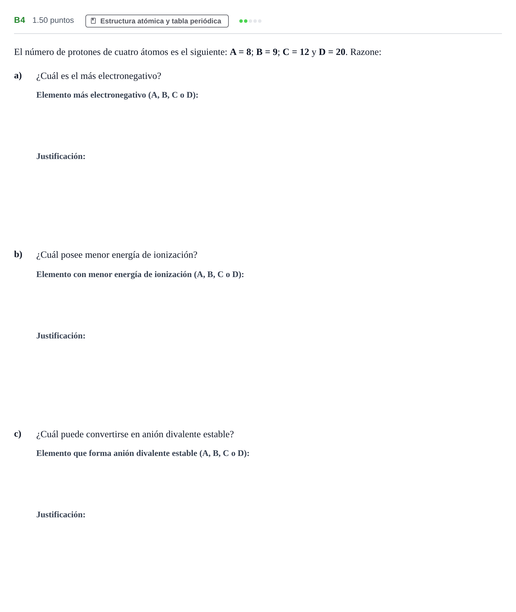 Enunciado: Ejercicio B4 · Química PAU Andalucía Extraordinaria Titular 2024