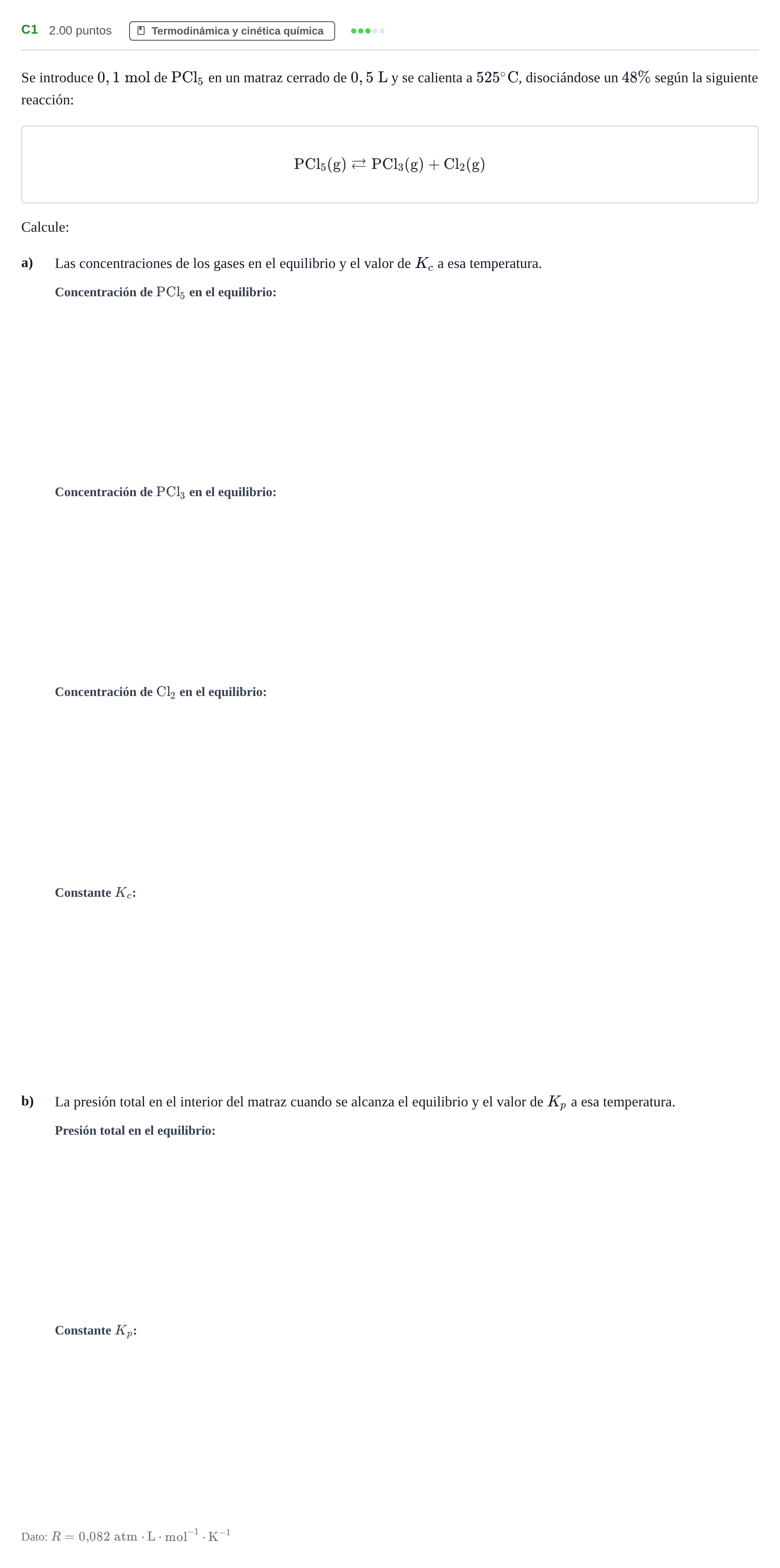Enunciado: Ejercicio C1 · Química PAU Andalucía Extraordinaria Titular 2024