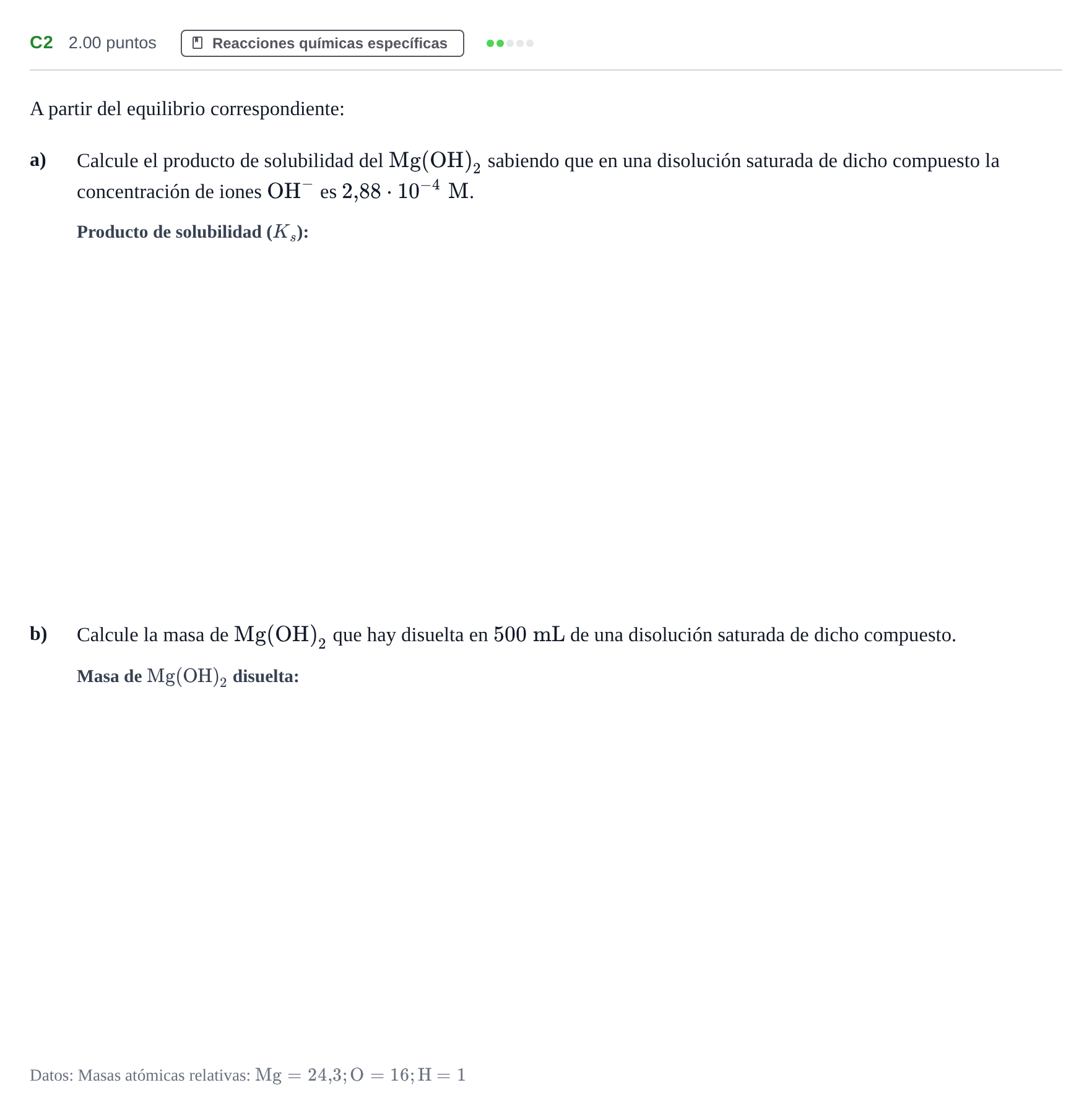 Enunciado: Ejercicio C2 · Química PAU Andalucía Extraordinaria Titular 2024