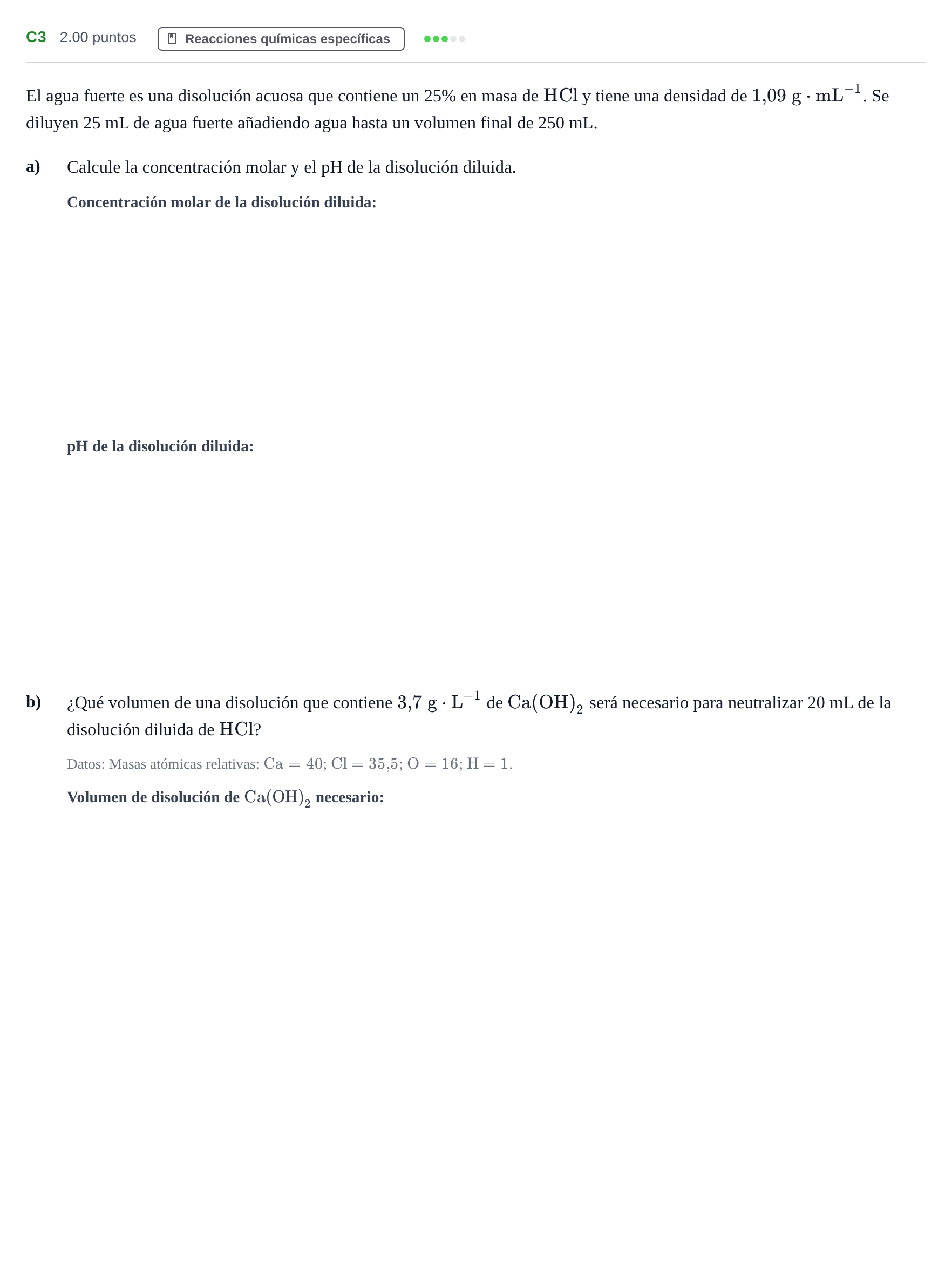 Enunciado: Ejercicio C3 · Química PAU Andalucía Extraordinaria Titular 2024
