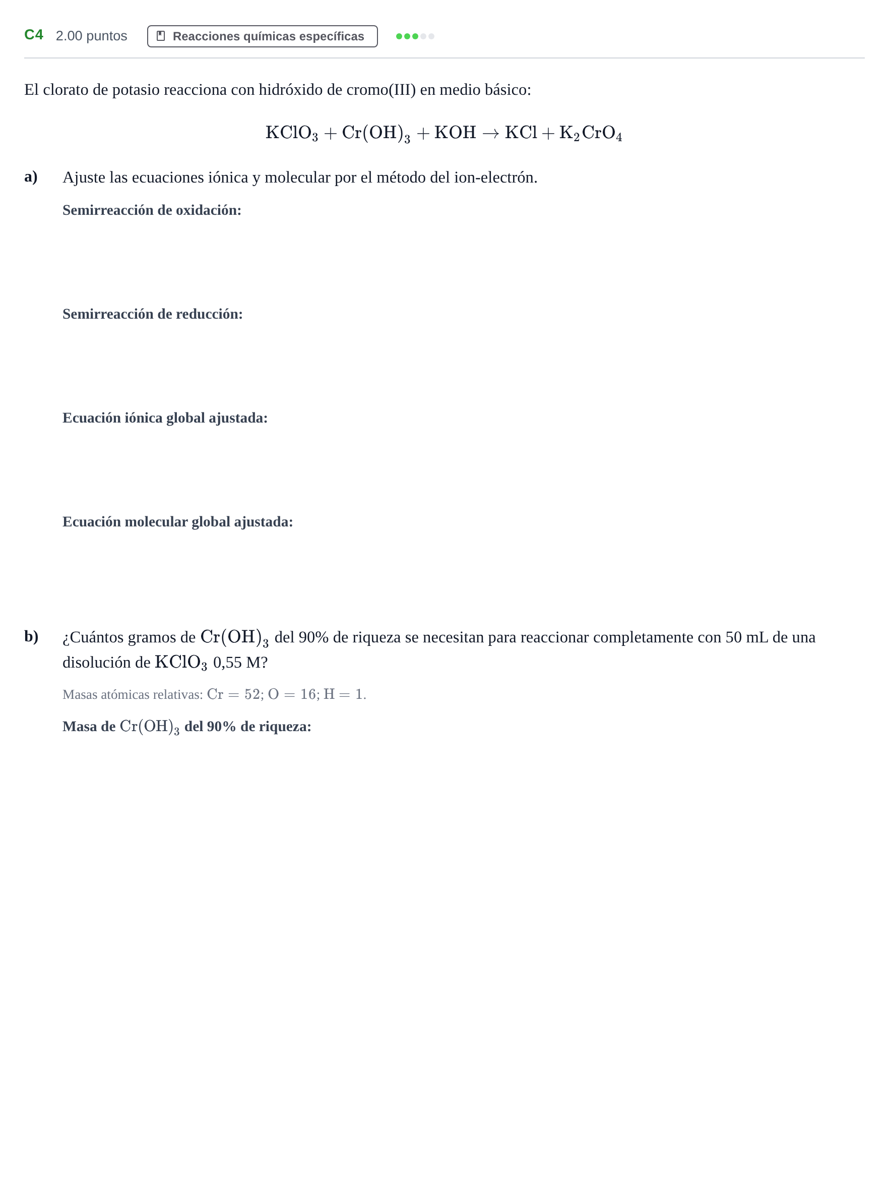 Enunciado: Ejercicio C4 · Química PAU Andalucía Extraordinaria Titular 2024