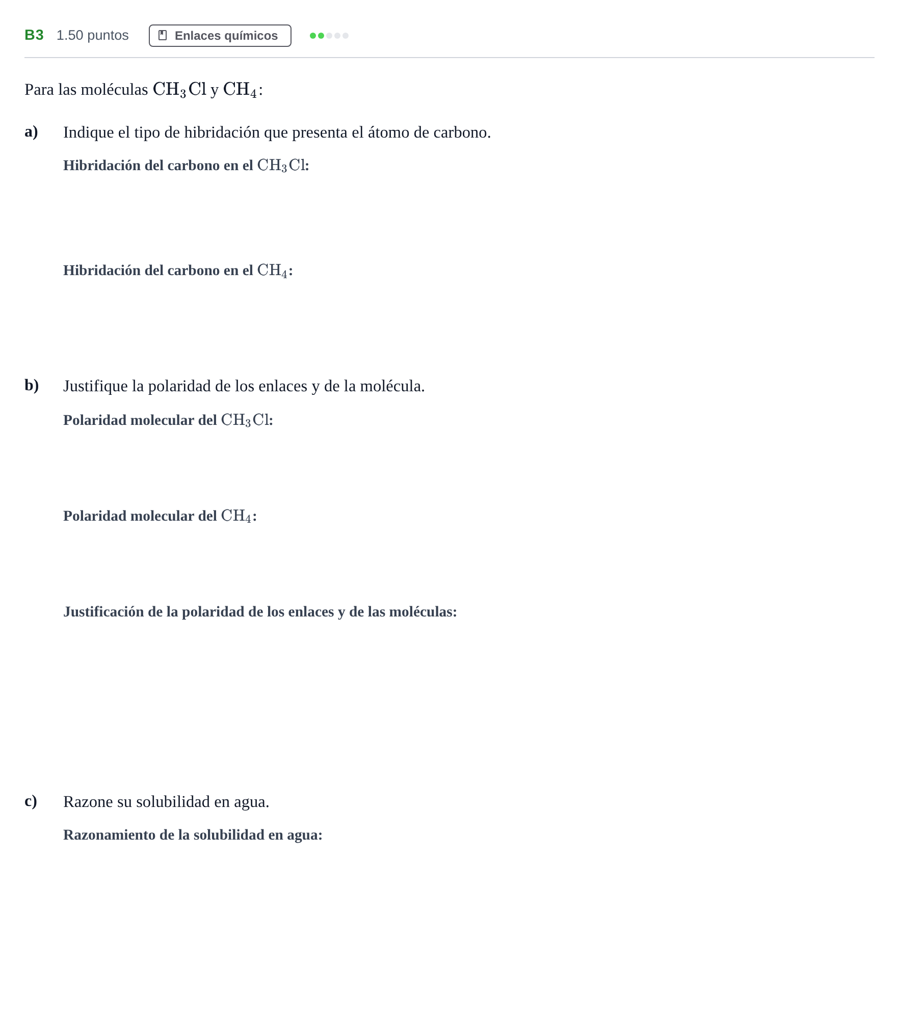 Enunciado: Ejercicio B3 · Química PAU Andalucía Ordinaria Reserva 2024
