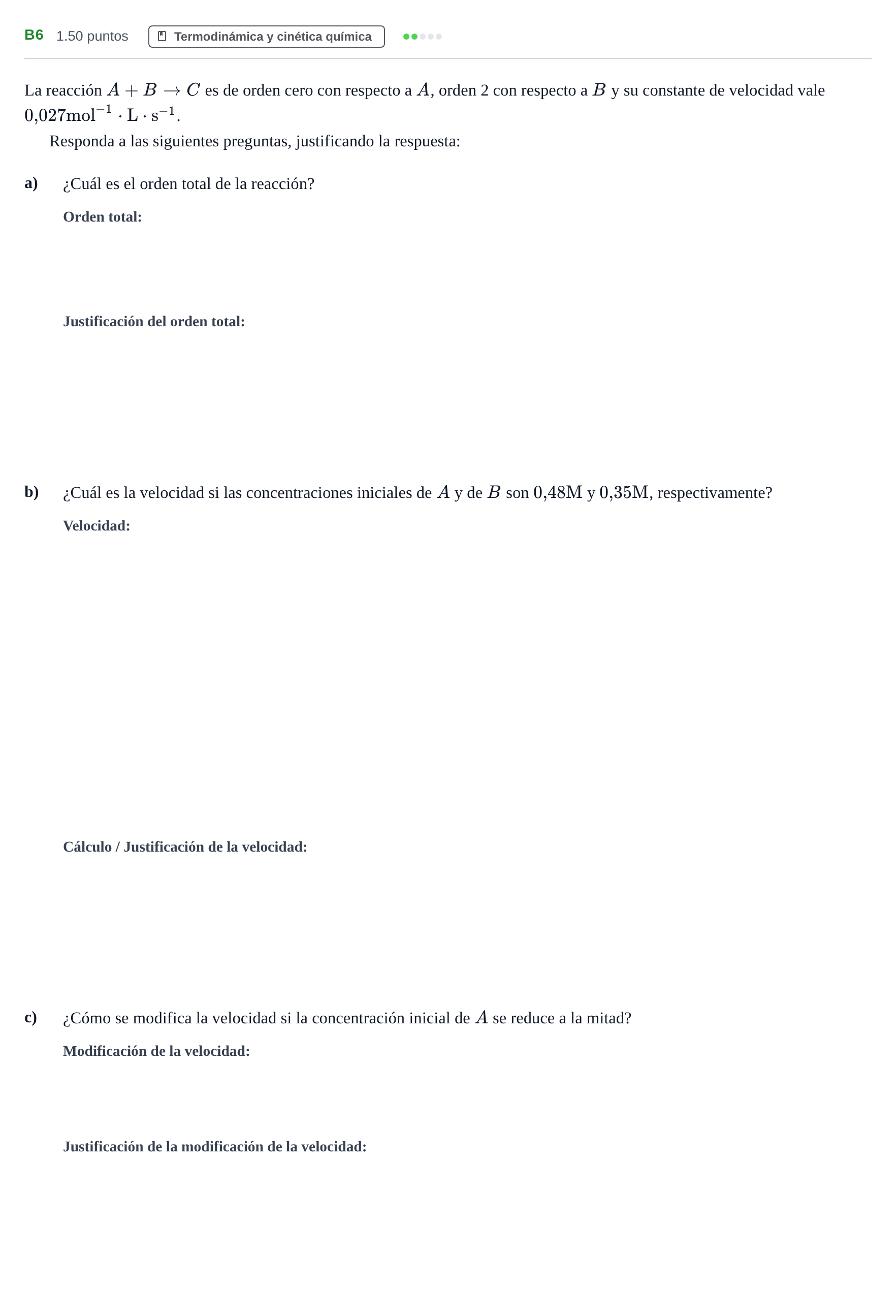 Enunciado: Ejercicio B6 · Química PAU Andalucía Ordinaria Reserva 2024