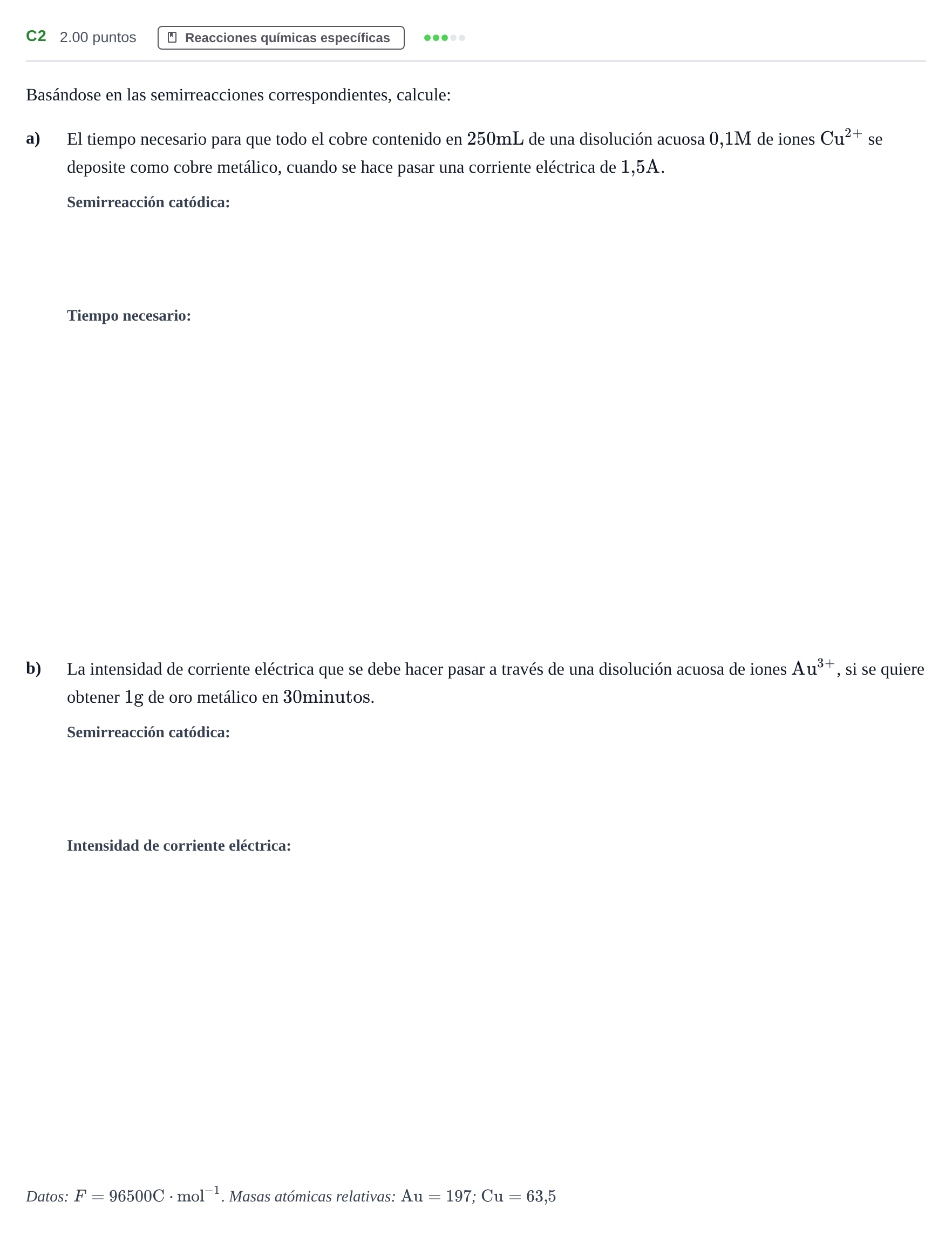 Enunciado: Ejercicio C2 · Química PAU Andalucía Ordinaria Reserva 2024