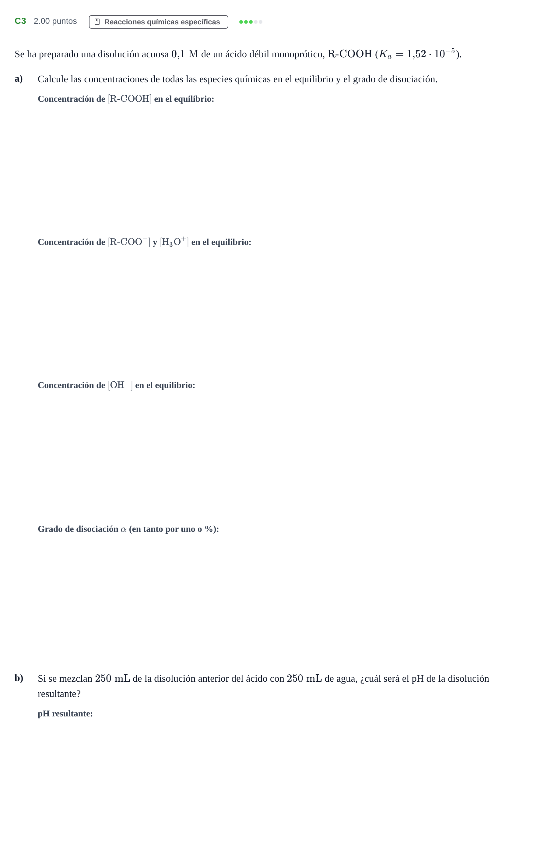 Enunciado: Ejercicio C3 · Química PAU Andalucía Ordinaria Reserva 2024