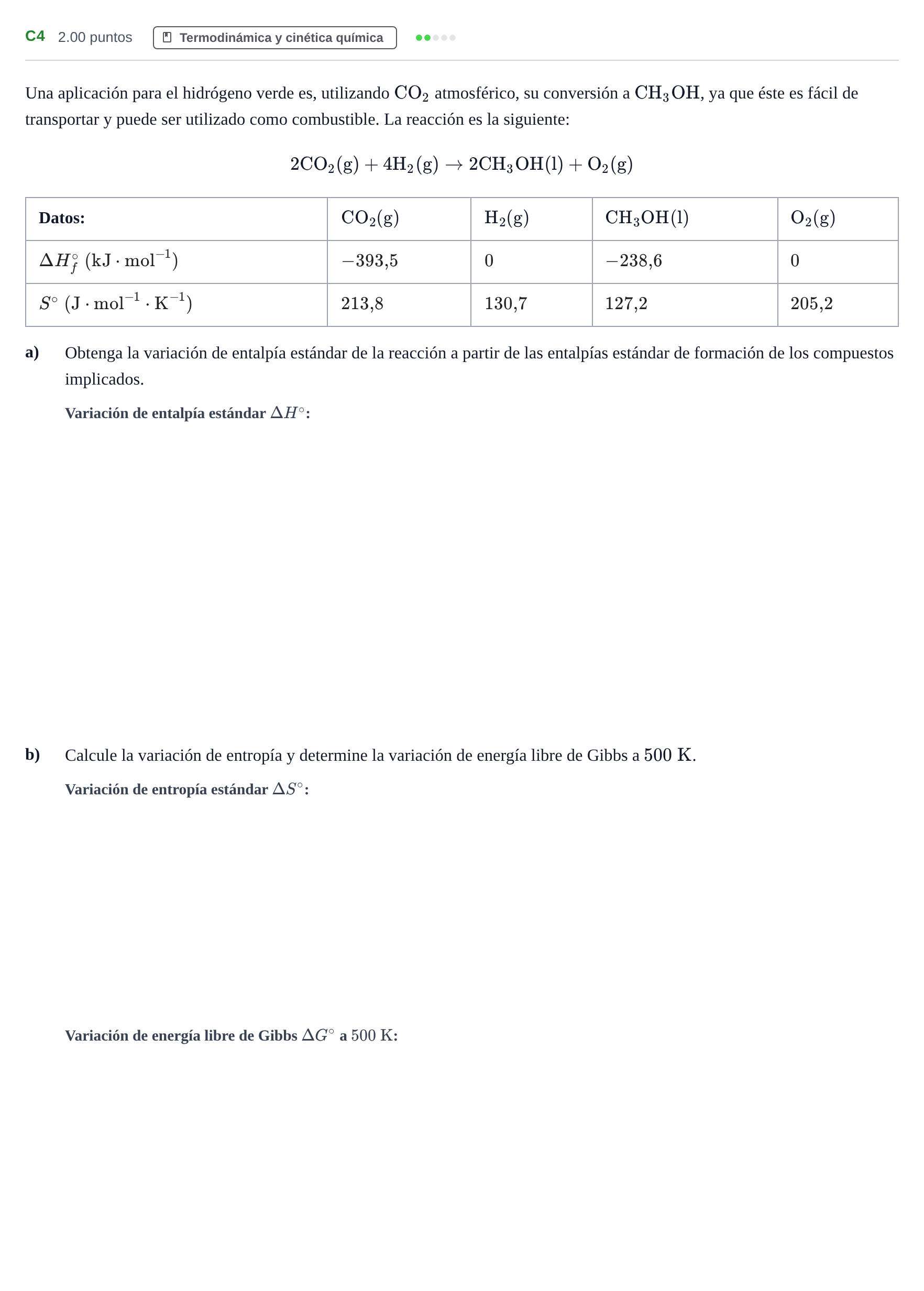 Enunciado: Ejercicio C4 · Química PAU Andalucía Ordinaria Reserva 2024