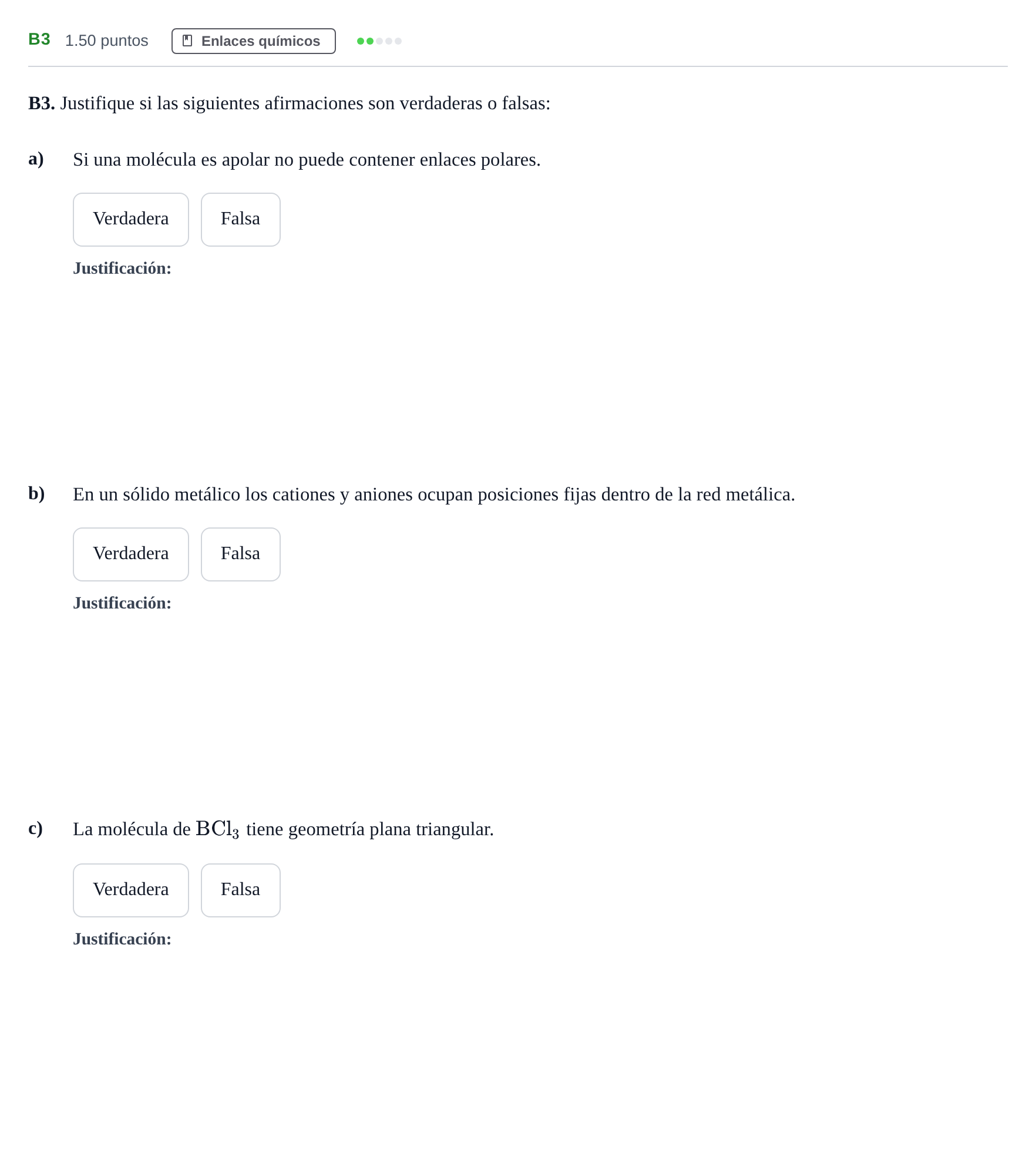 Enunciado: Ejercicio B3 · Química PAU Andalucía Ordinaria Suplente 2024