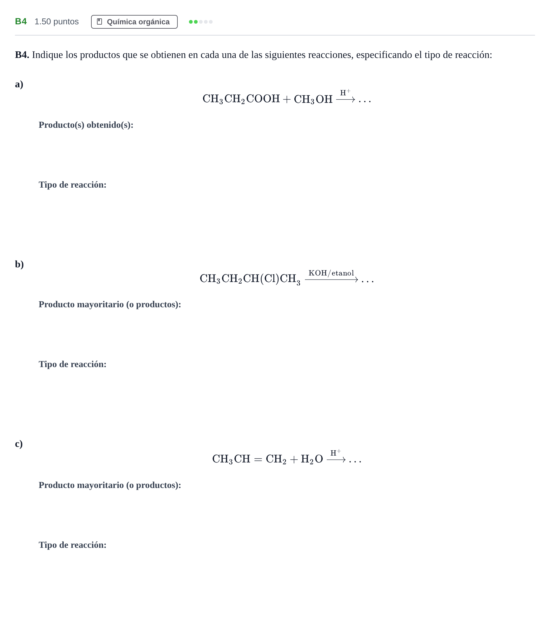 Enunciado: Ejercicio B4 · Química PAU Andalucía Ordinaria Suplente 2024