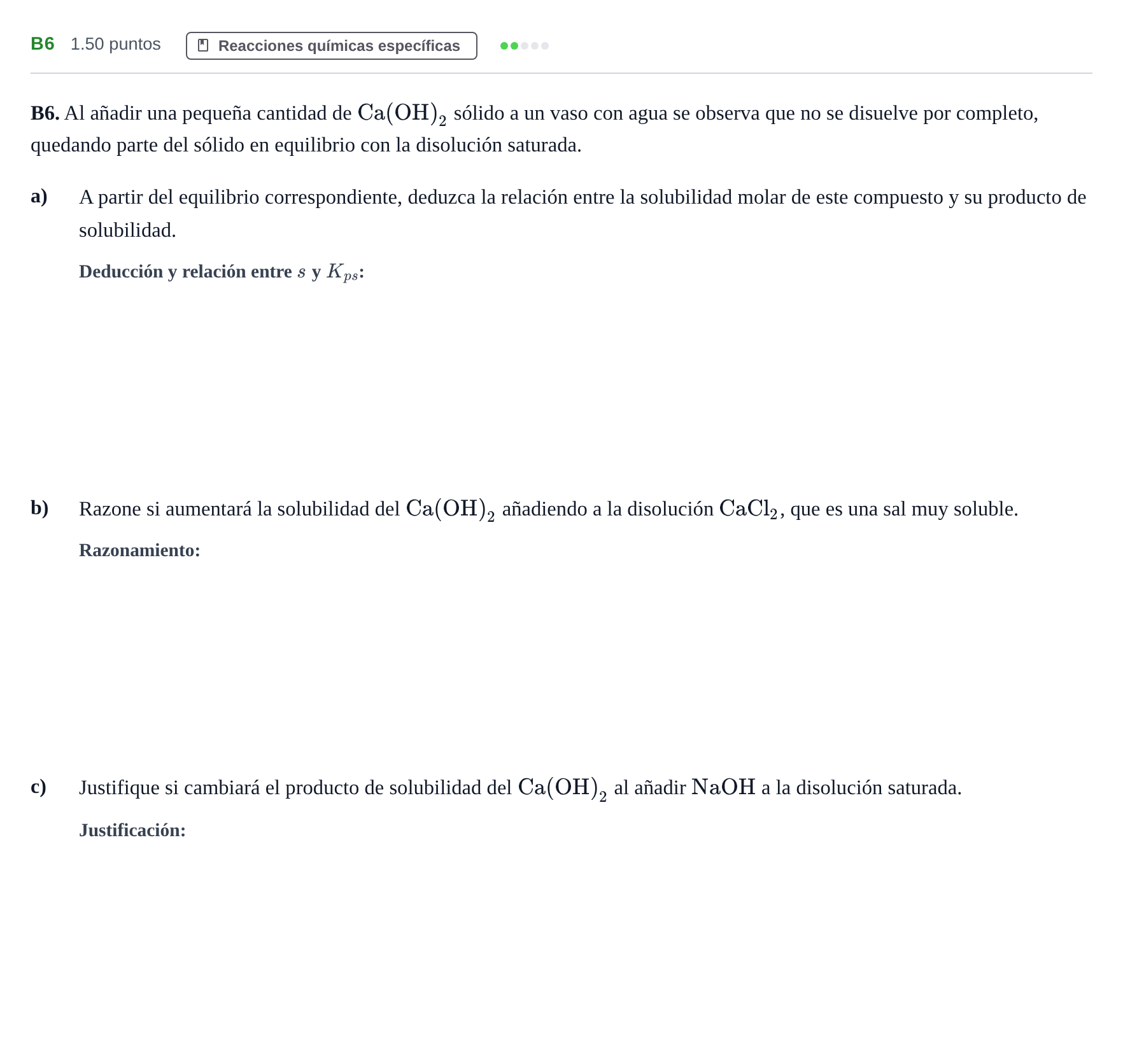 Enunciado: Ejercicio B6 · Química PAU Andalucía Ordinaria Suplente 2024