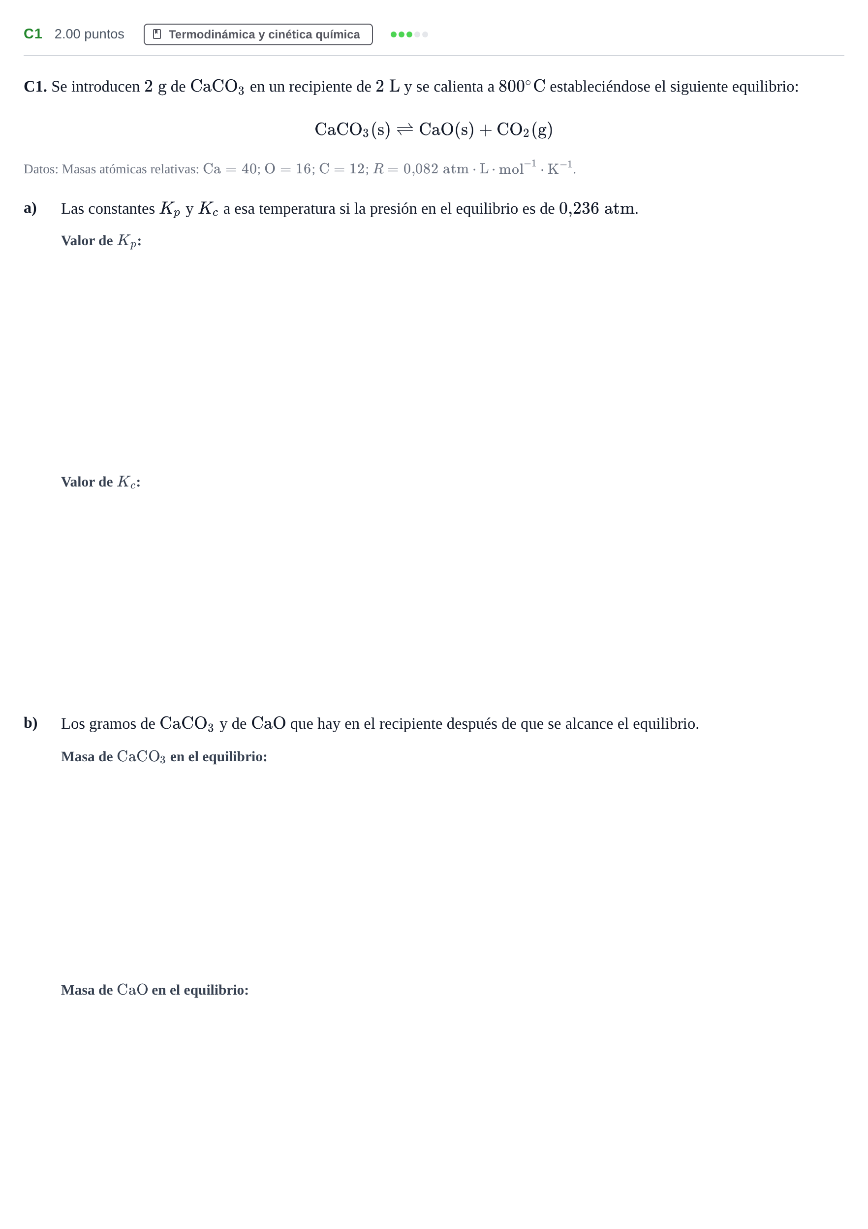 Enunciado: Ejercicio C1 · Química PAU Andalucía Ordinaria Suplente 2024